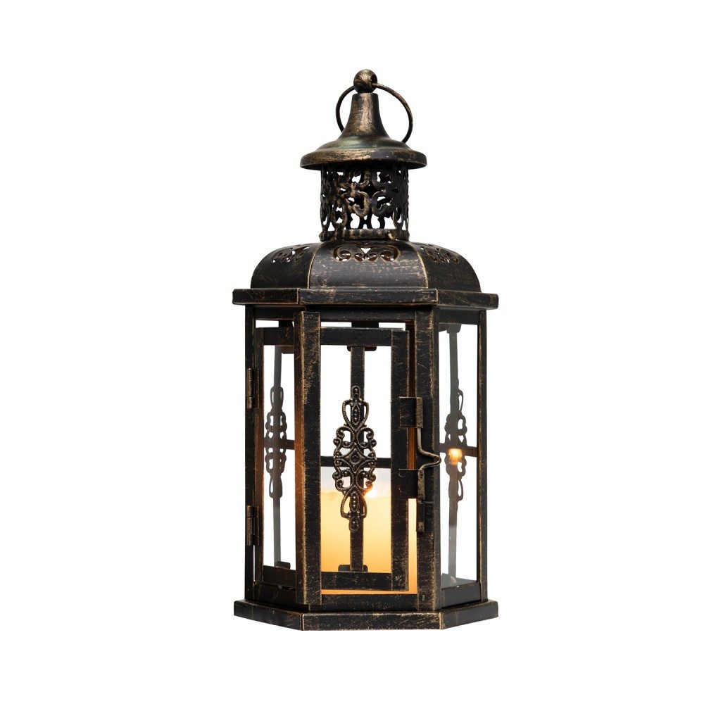 JHY DESIGN Kerzenlaterne Decorative Kerzenlaterne, Outdoor Gartenlaterne, Dekoratives Windlicht (Set, 1 St), Metall Kerzenhalter, 25 cm, Innen & Außen, Schwarz