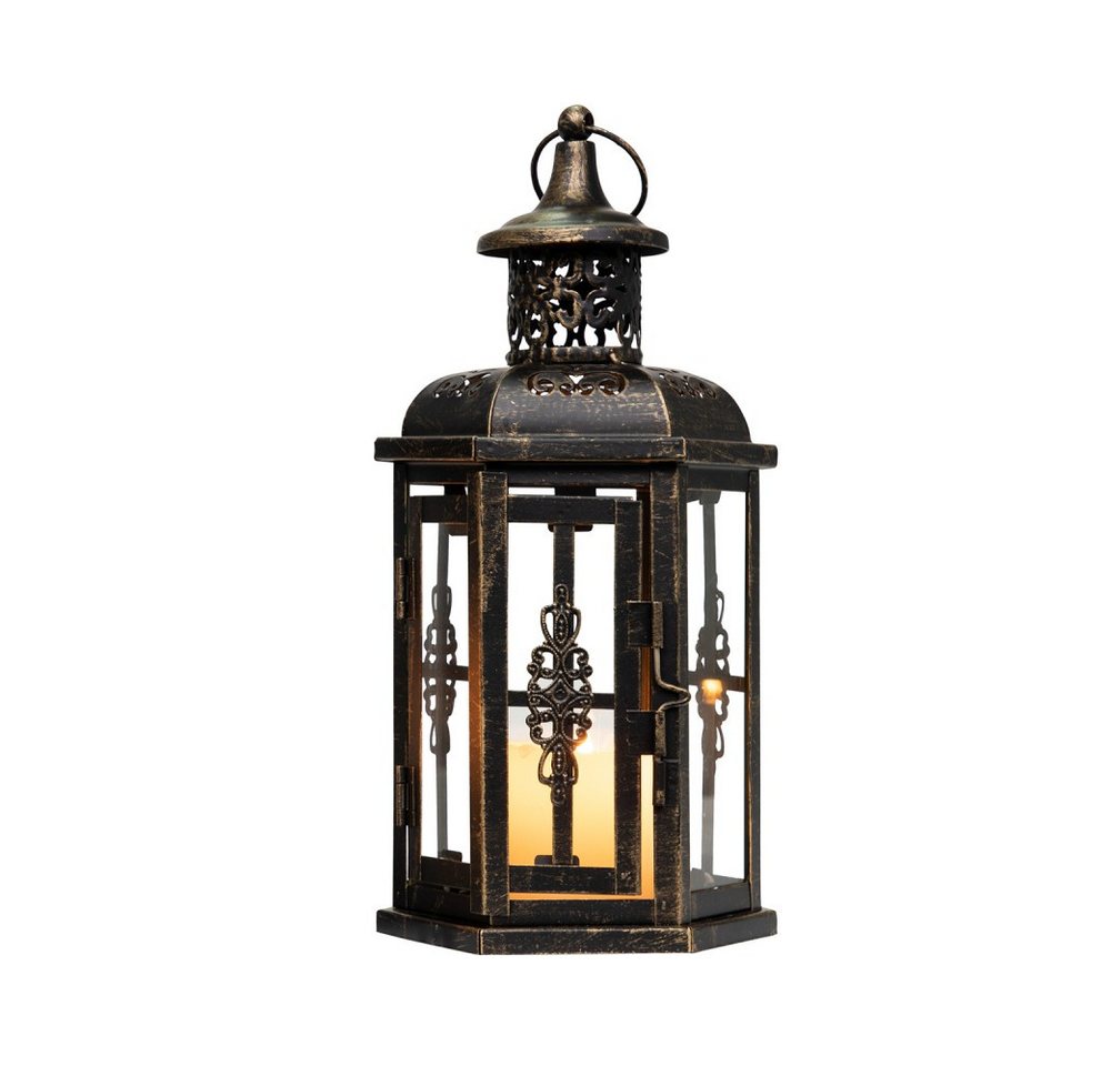 JHY DESIGN Kerzenlaterne Decorative Kerzenlaterne, Outdoor Gartenlaterne, Dekoratives Windlicht (Set, 1 St), Metall Kerzenhalter, 25 cm, Innen & Außen, Schwarz