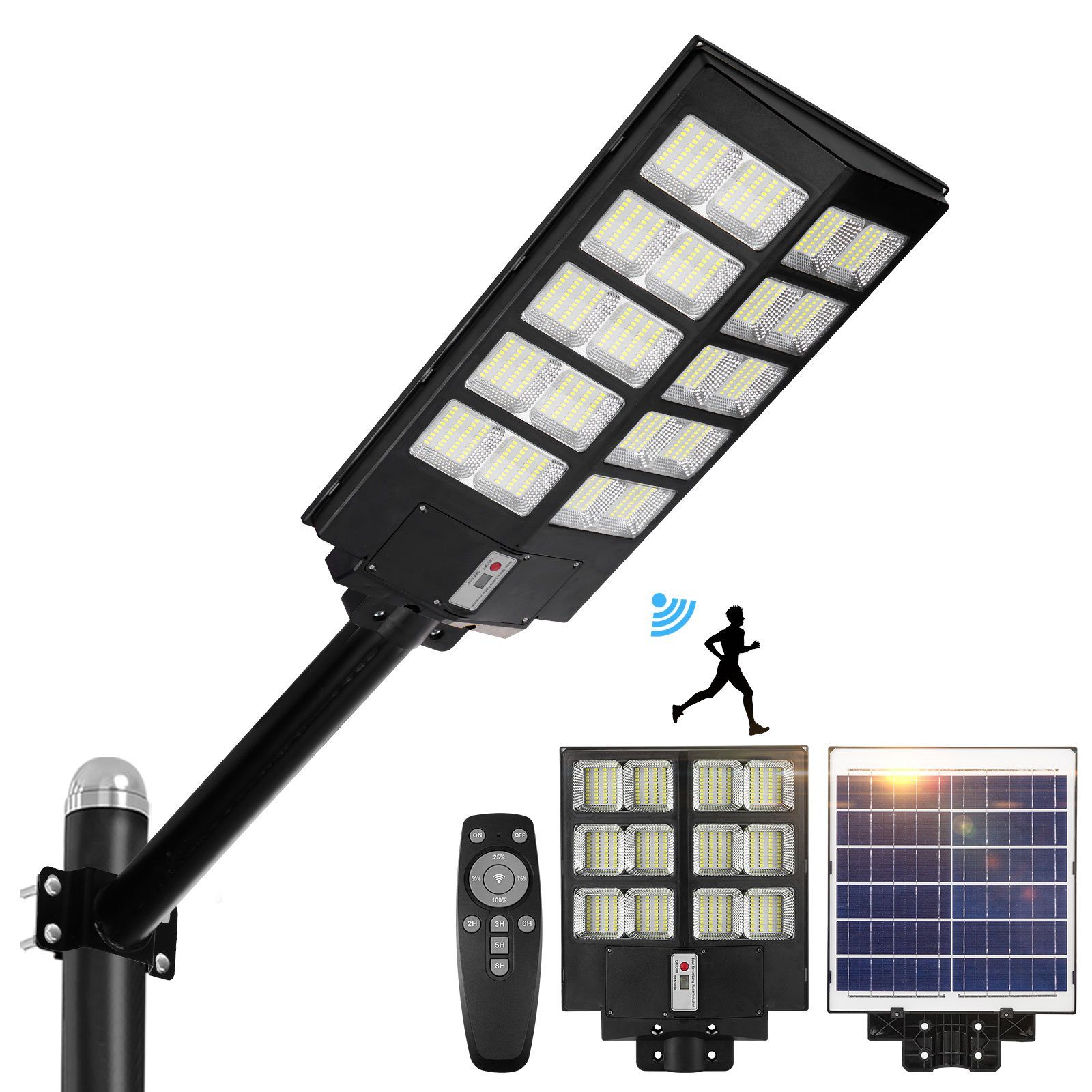 MUPOO LED Außen-Wandleuchte LED Solarlampen mit Bewegungsmelder, Dämmerung zum Morgengrauen, IP65 LED Solar Straßenlaterne,420/560/700pcsLED, 40000-80000lm,LED Solar Straßenlaterne,6500K Weiß LED Feststehend