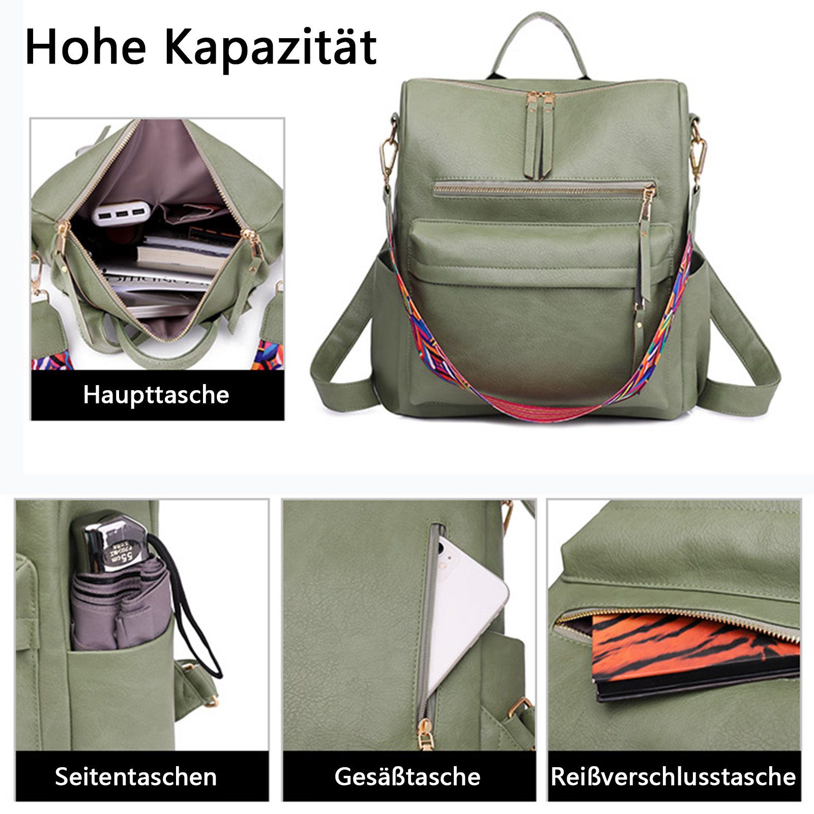 REDOM Rucksack Laptoprucksack Vintage, Schultertasche, Hellgrün Herren (33x36x15 für Uni Rucksack), Freizeit Laptop Notebook Jungen Teenager Schulrucksack Lederrucksack Reiserucksack Tasche, cm, Reisen Leder Damen Business Arbeit