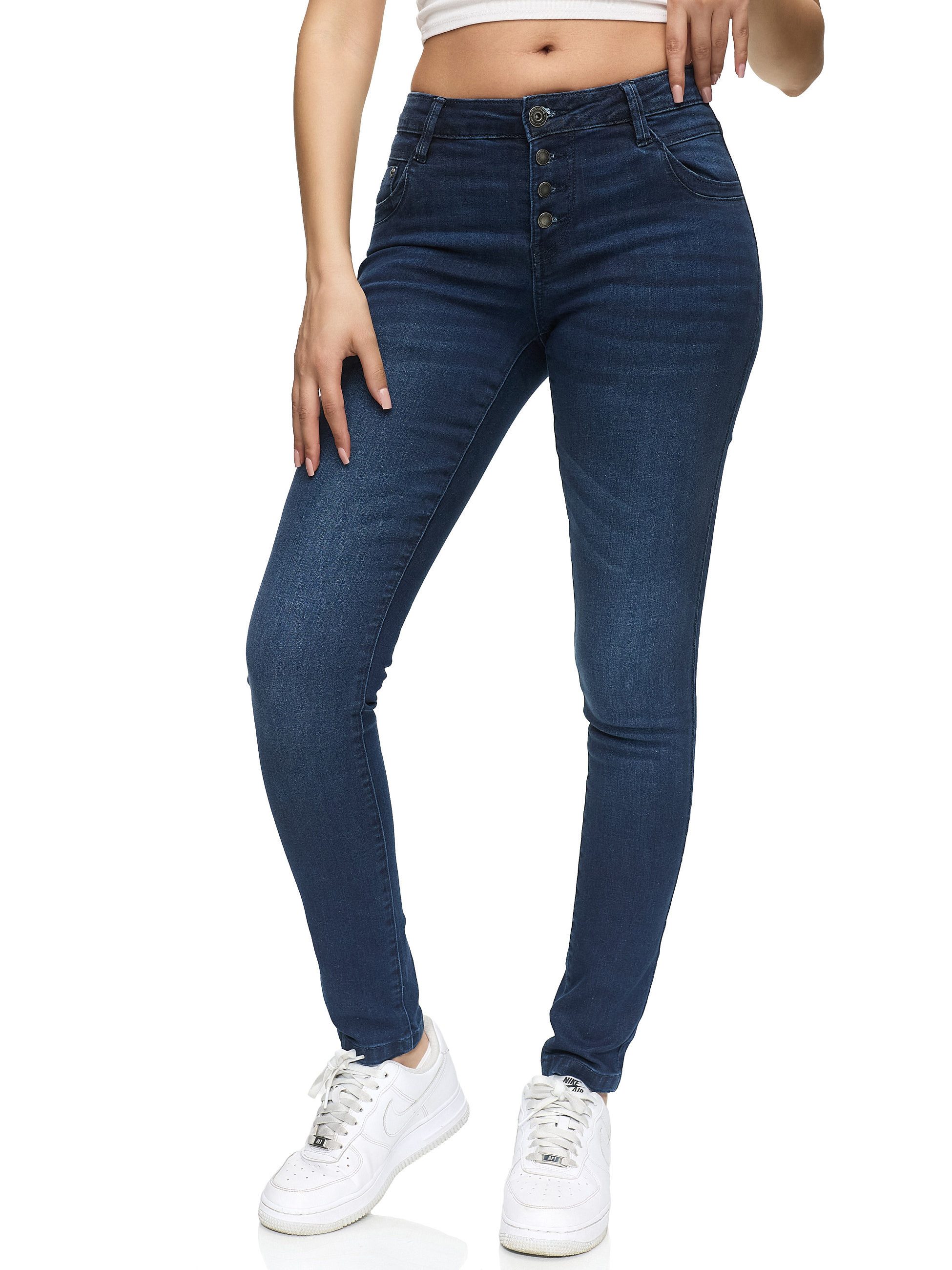 REPUBLIX Stretch-Jeans ISLA Damen Knopf Mid Waist Stretch Denim Jeans
