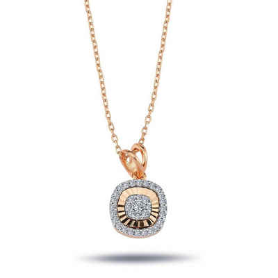 EinStein Diamant Goldkette Halskette mit Diamant Anhänger, Diamant Anhänger mit Kette, Halskette, Collier in 14 Karat Gold