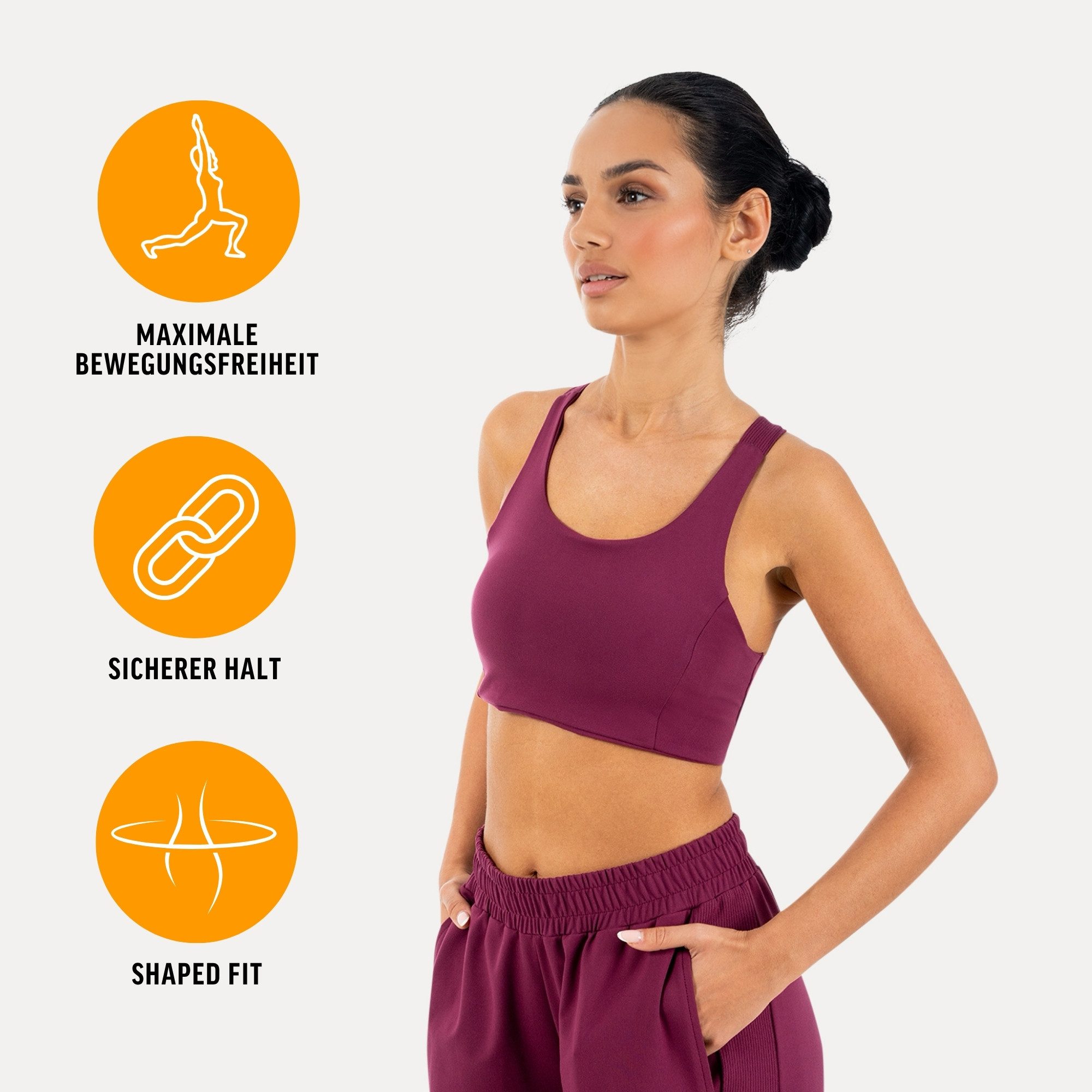 Smilodox Sport-BH Sylva, Top Damen, Bustier, figurbetont mit Cut-Out Rückendetail Shaped Fit, breite Träger, Rundhalsausschnitt, Gym & Training