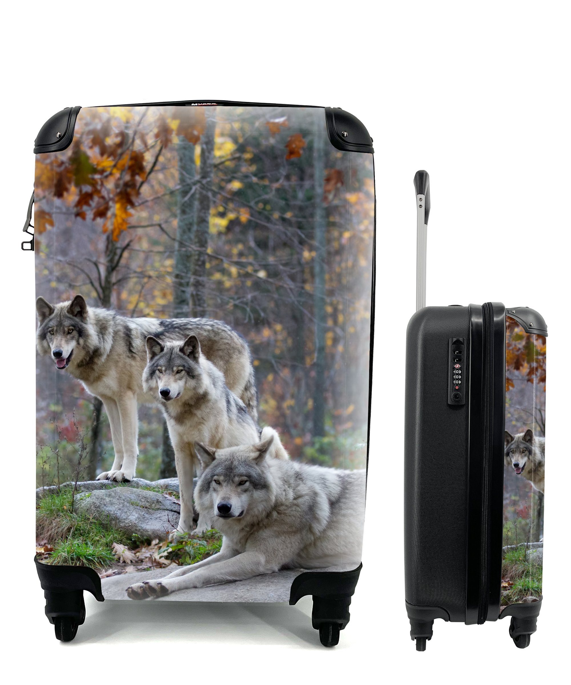 MuchoWow Handgepäckkoffer Wölfe - Fels - Wald, 4 Rollen, Reisetasche mit rollen, Handgepäck für Ferien, Trolley, Reisekoffer