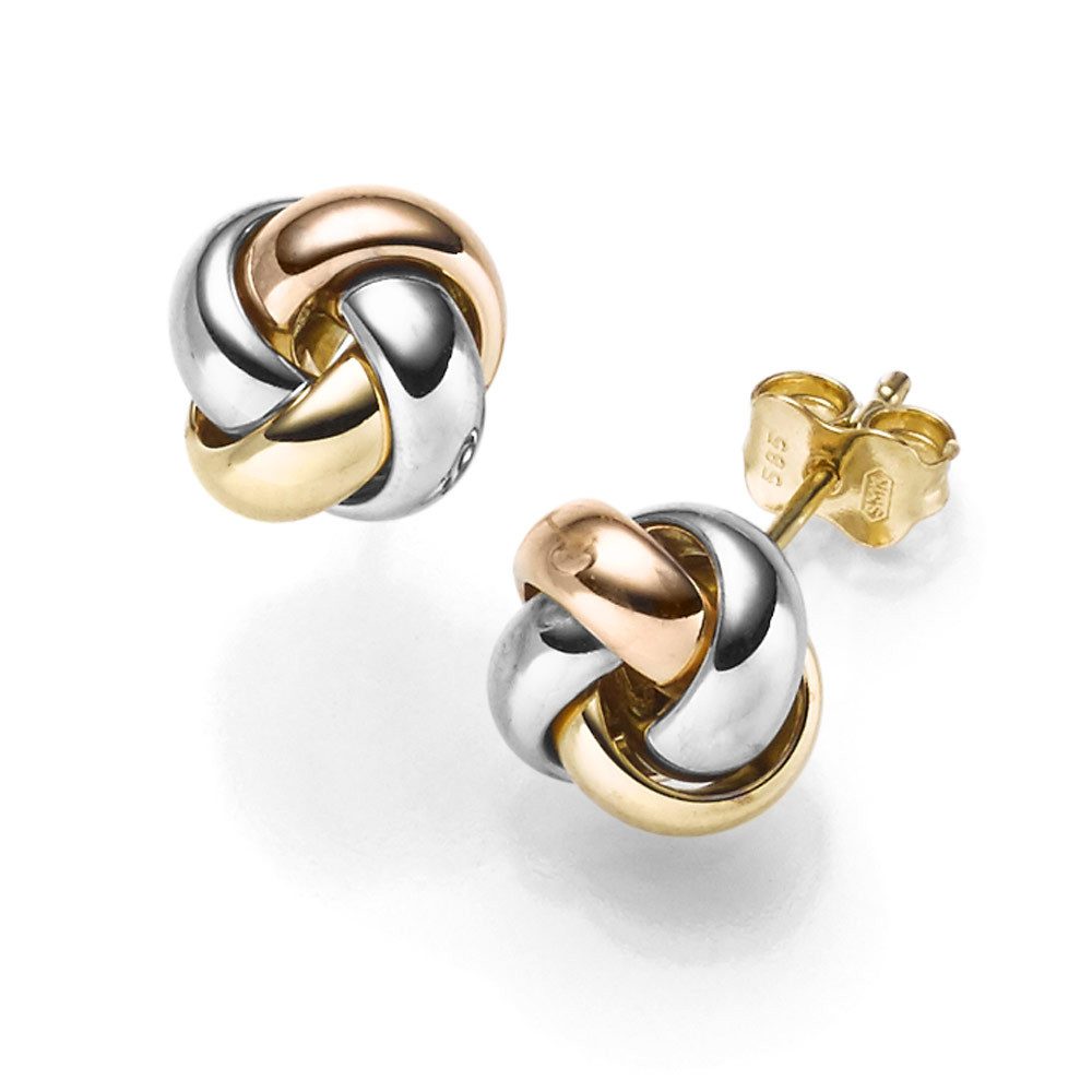 Schmuck Krone Paar Ohrstecker Ohrstecker Knoten 10,5mm, 585 Gold tricolor, Gold 585