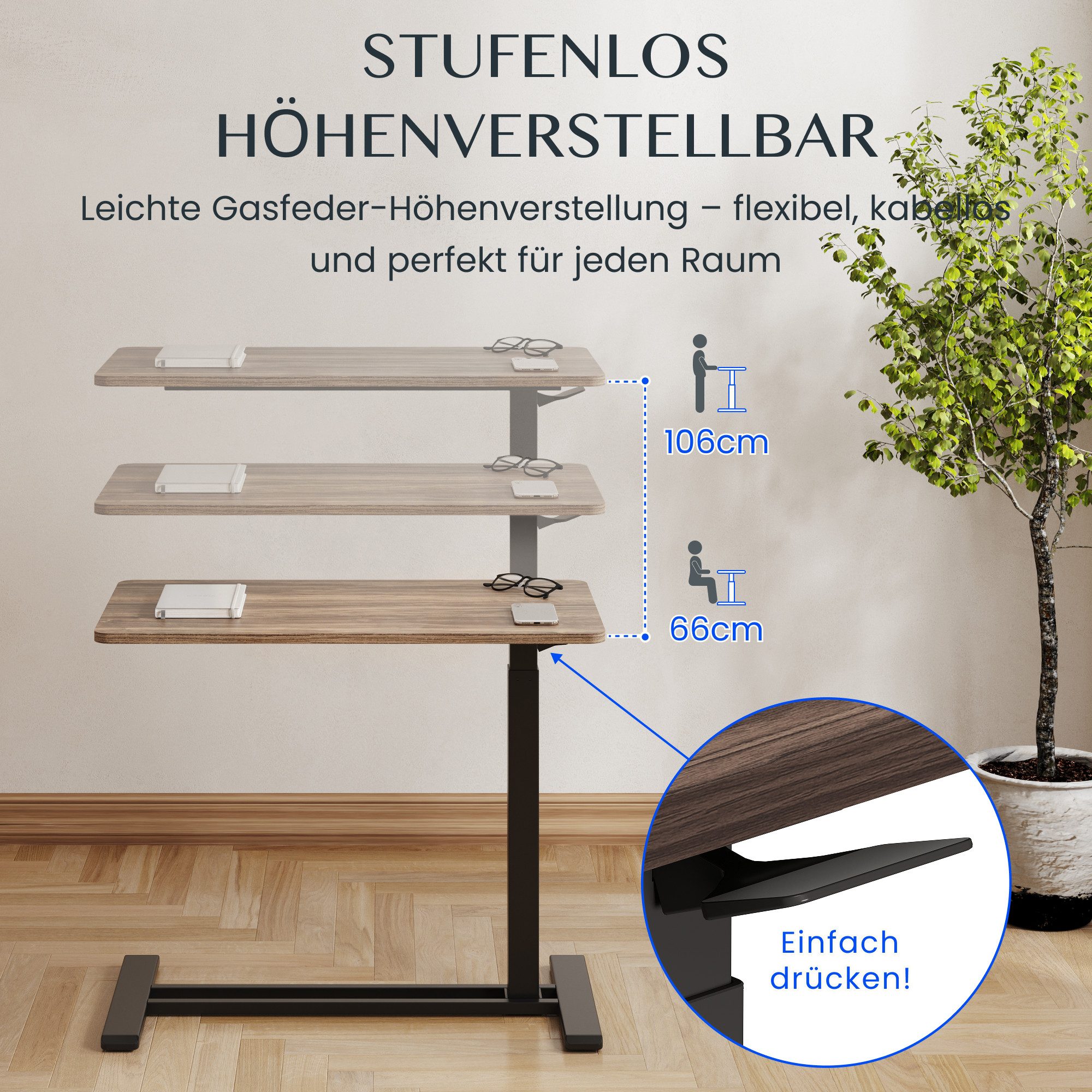 FLEXISPOT Beistelltisch Höhenverstellbar Betttisch, Laptoptisch (C-Form, ideal für Sofa, Bett & Lesestunden), mit stufenloser Höhenverstellung, 360° Rollen & ei – Bild 2 von 5