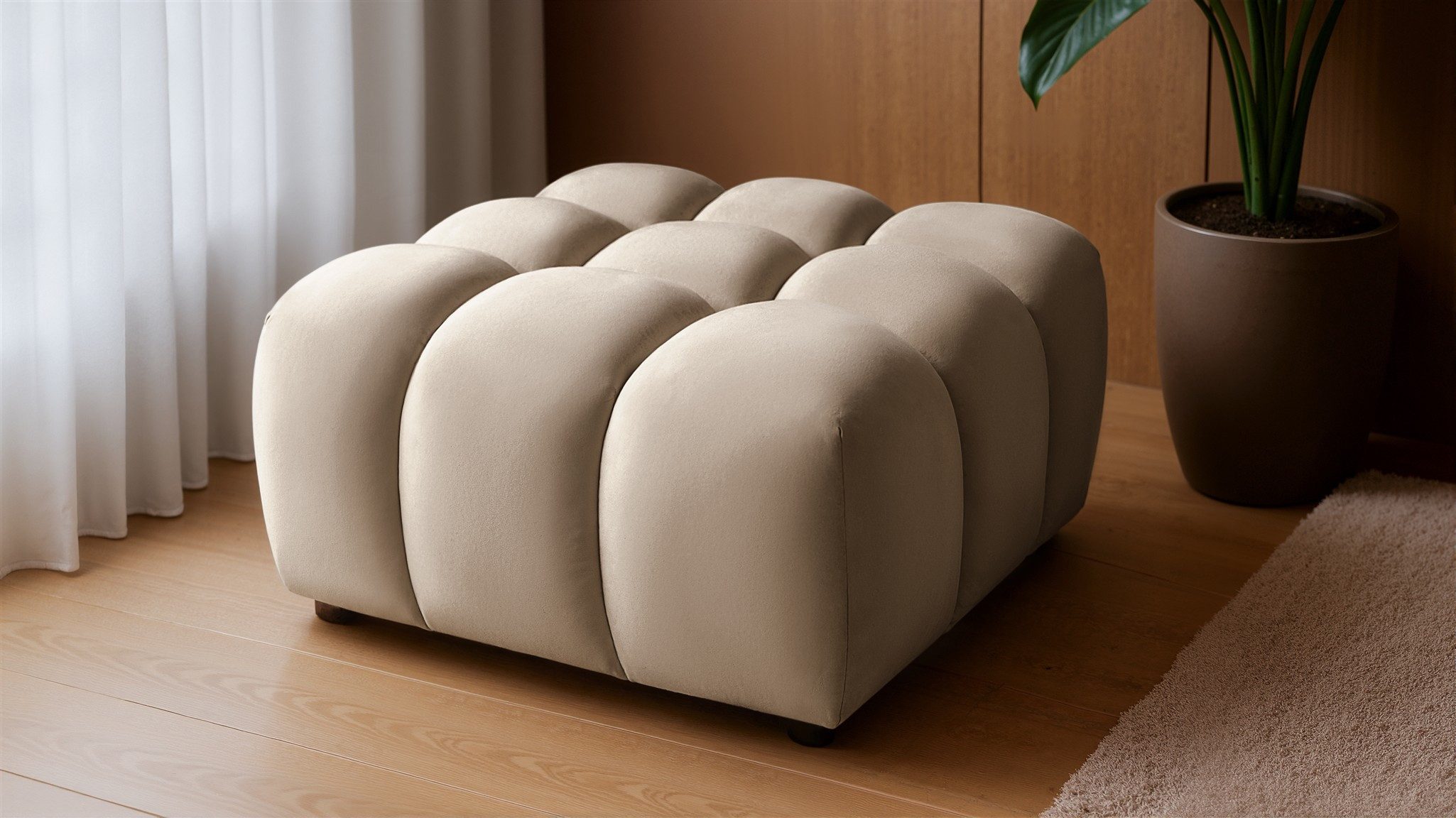 Fun Möbel Polsterhocker Designerhocker FUN MANOLO in Velourstoff (Bluvel) (kombinierbar mit 2-Sitzer oder 3-Sitzer), Rundumpolsterung