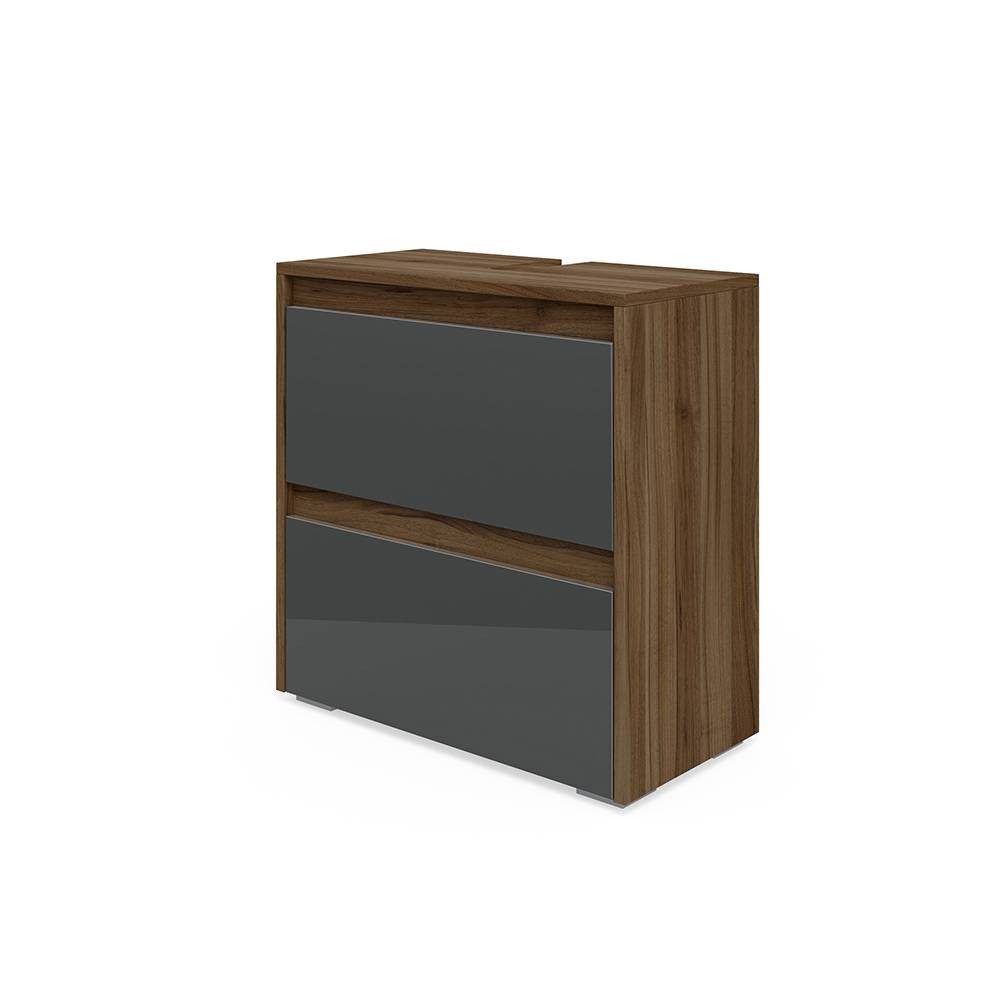 Vicco Waschbeckenunterschrank Majest, Anthrazit Hochglanz/Nussbaum, 60 x 62 cm