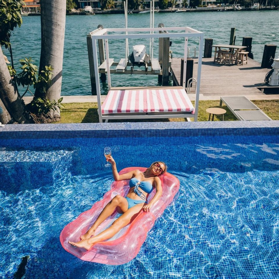 Misomo Badeinsel Große Luftmatratze inkl. Getränkehalter, Badeinsel, Miami  Beach Style, Integrierter Getränkehalter