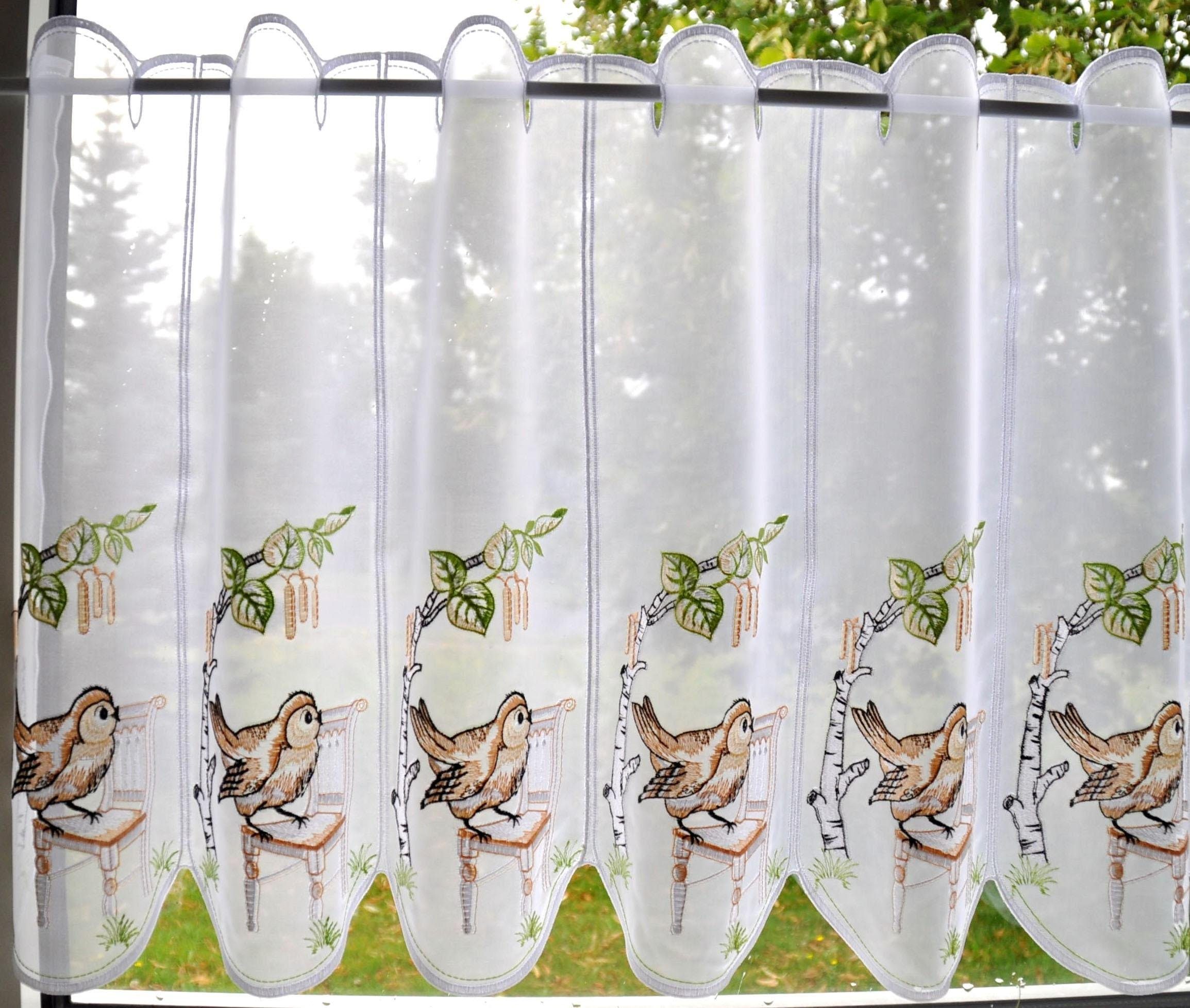 Stickereien Plauen Scheibengardine Vöglein auf Stuhl (1 St), Stangendurchzu günstig online kaufen