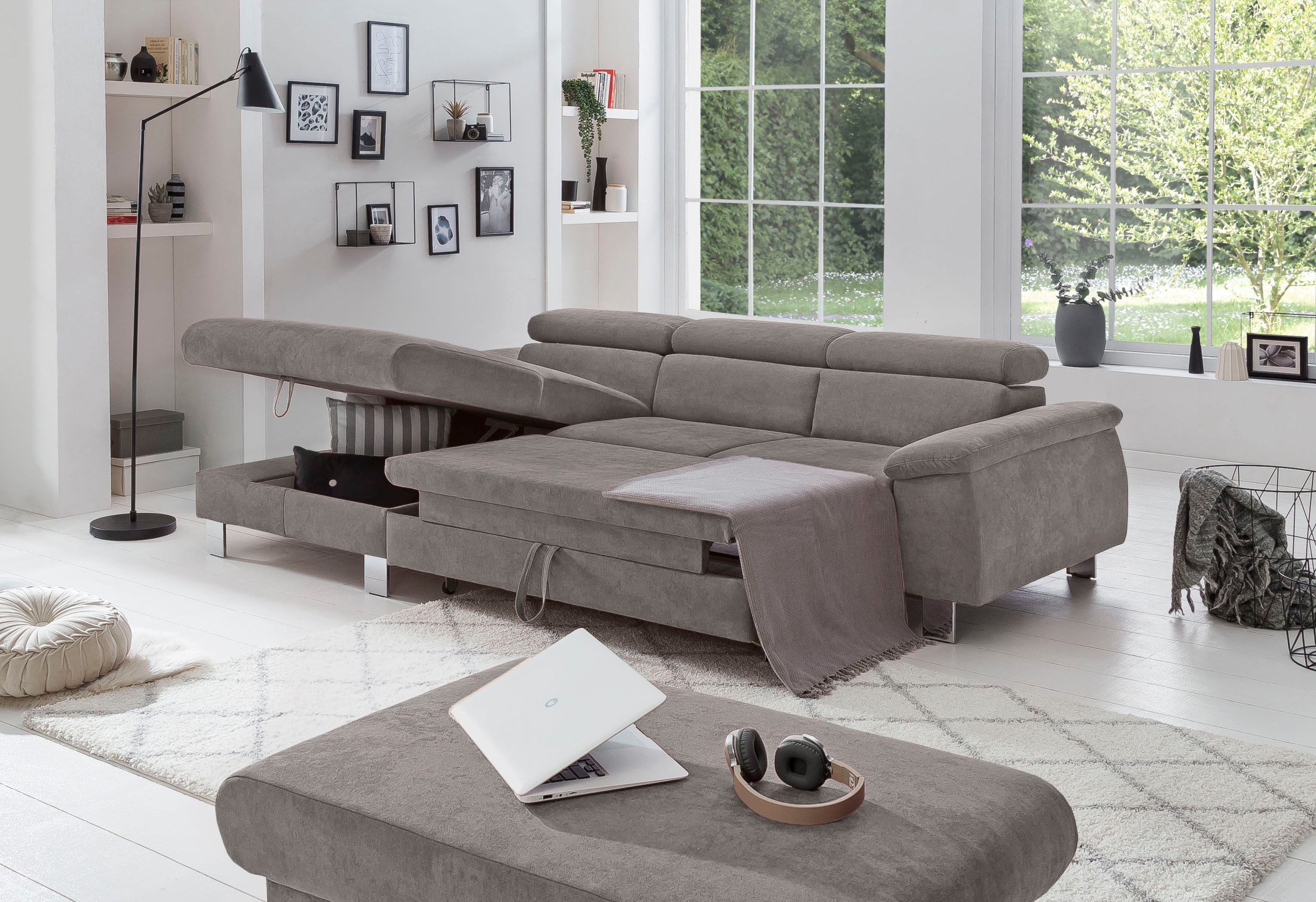 COTTA Ecksofa Komaris L-Form, B: 244 cm, mit Kopfteilverstellung, optional Bettfunktion, Bettkasten & Licht