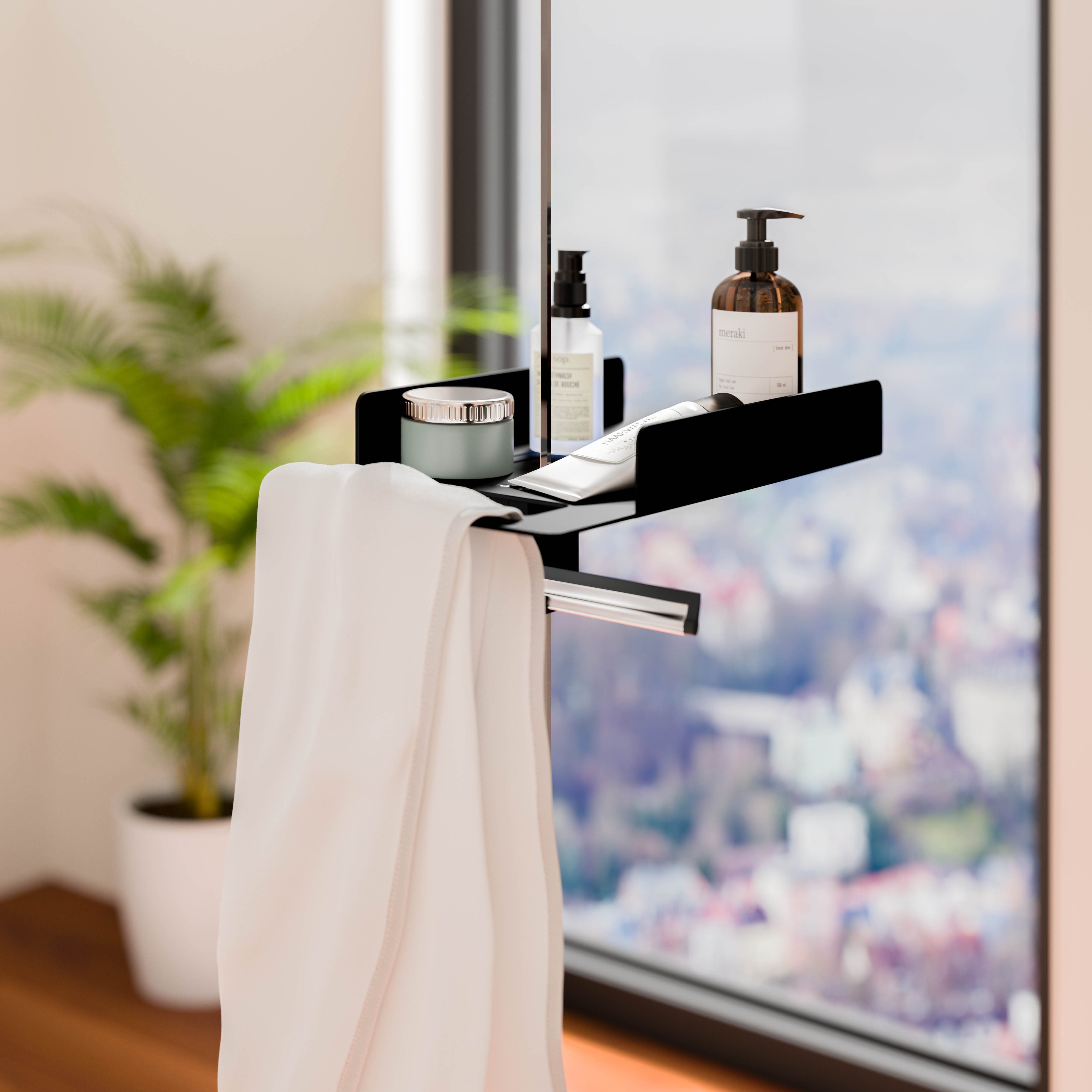 Schulte Walk-in-Dusche Ablage zum Klemmen für Duschwände mit einer  Glasstärke von 6 oder 8 mm, inkl. Halter für Duschabzieher und Handtuch