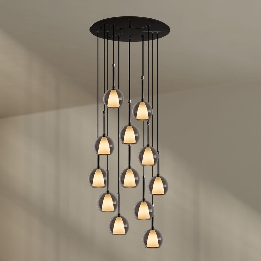 s.luce Pendelleuchte Belluna Galerieleuchte 12-flammig Ø 80cm Baldachin Rauch