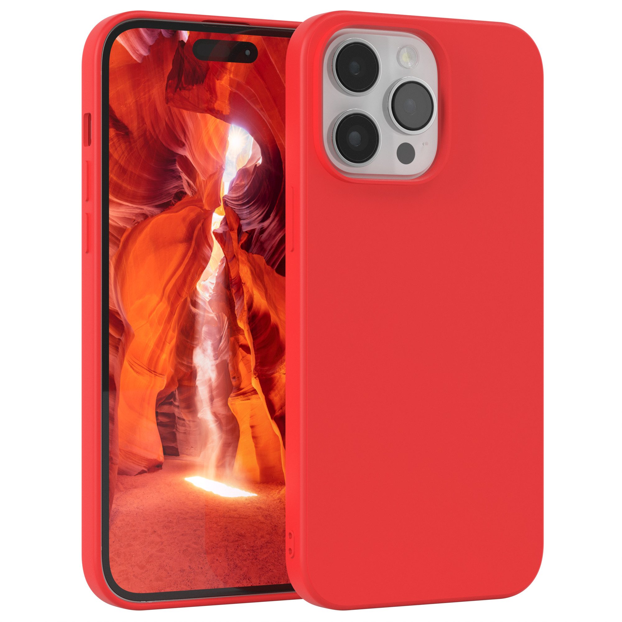 EAZY CASE Handyhülle für Apple iPhone 14 Pro Max Hülle Silikon 6,7 Zoll, Silikon Schutzhülle mit Kameraschutz stoßfest handycover elastisch Rot