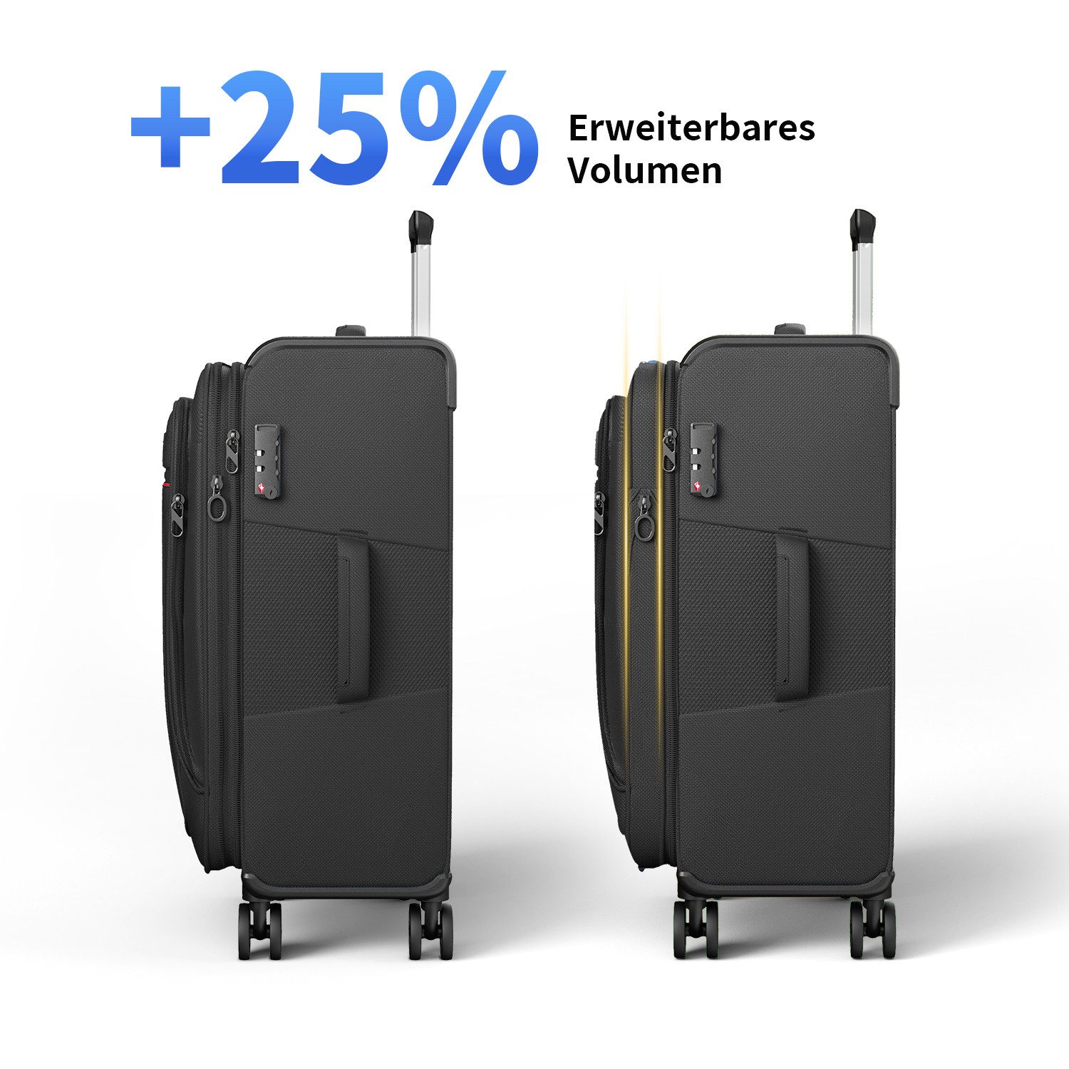 Verage Weichgepäck-Trolley Toledo Weichschalenkoffer Reisekoffer, 4 Rollen, TSA-Schloss, 4 Rollen Trolley Volumenerweiterung bei S/M/L/Sets