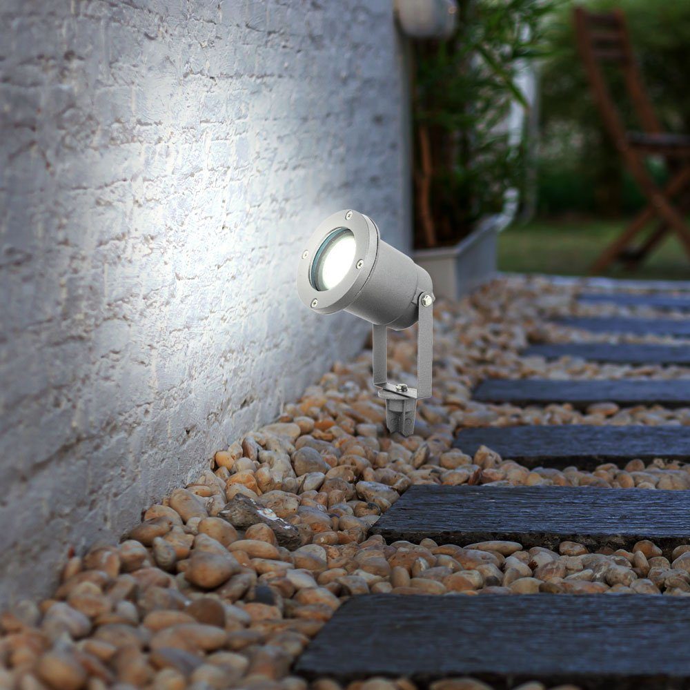 etc-shop Gartenstrahler, Leuchtmittel nicht inklusive, Lampe Balkon Außen Steck verstellbar Erdspieß silber Stand Geh Weg