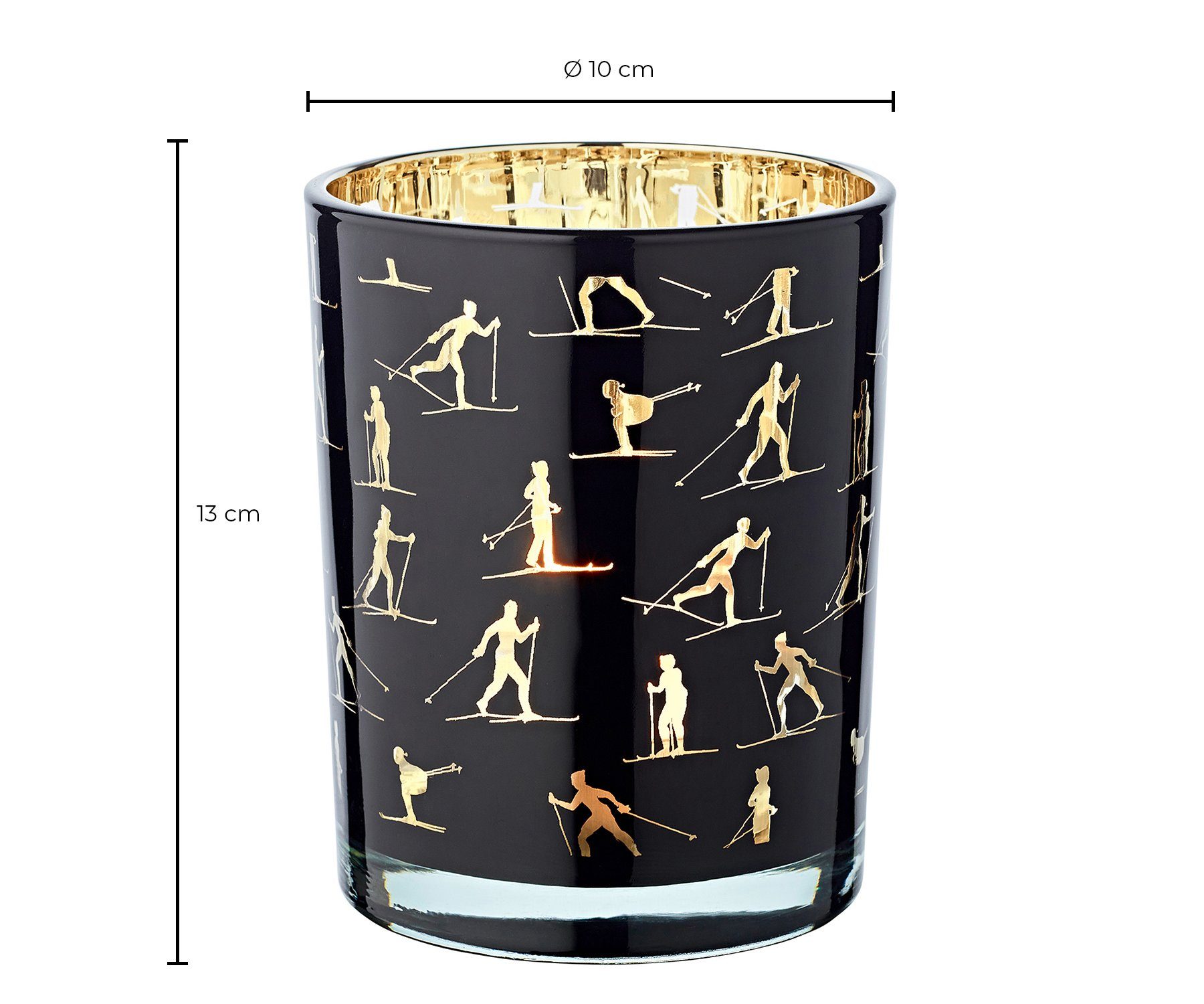 EDZARD Windlicht Monty, Höhe 13 cm, Ø 10 cm, Teelichtglas, Kerzenglas in Schwarz/Gold