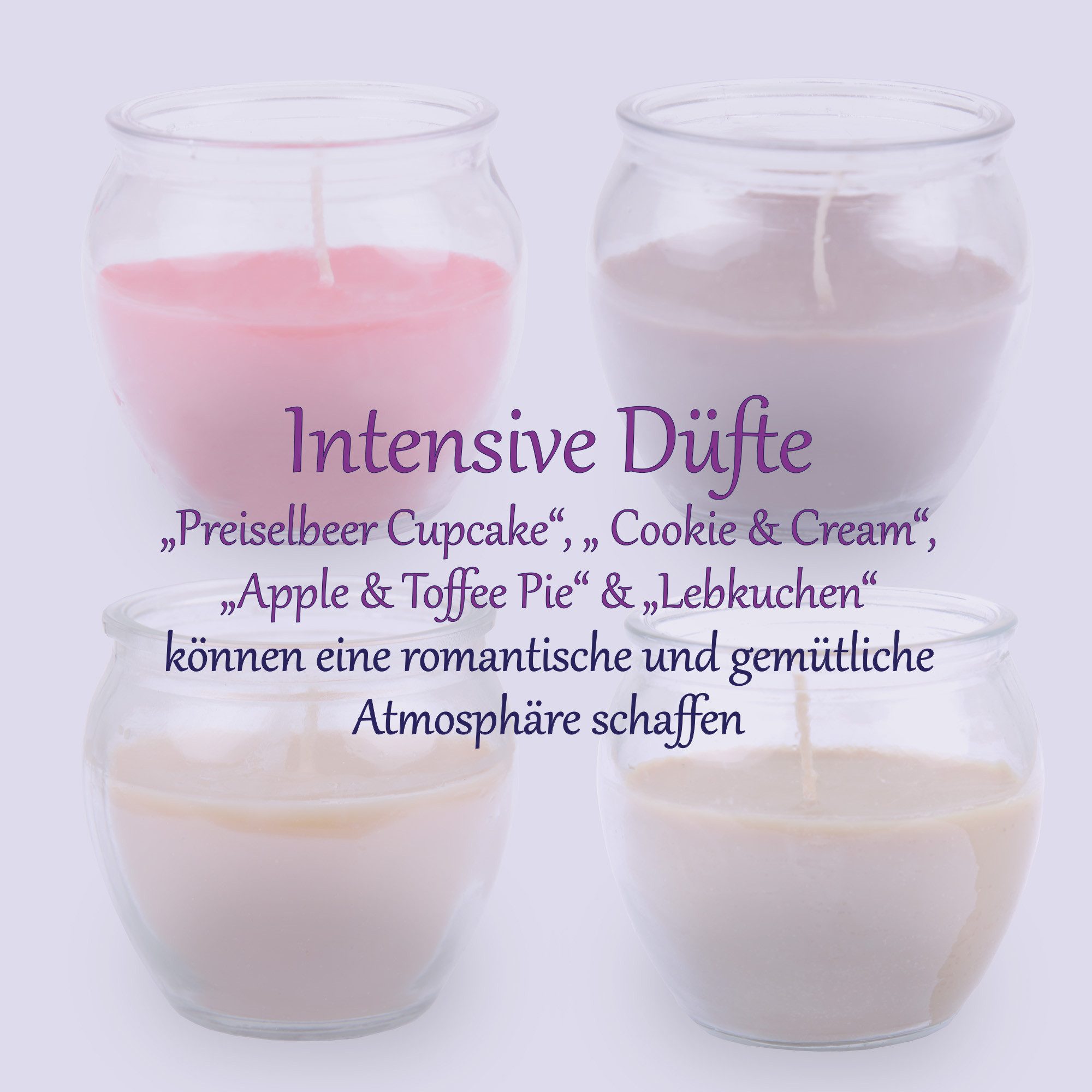 HS Candle Duftkerze Mix Mehrfachpack (12-tlg), Kerze im Glas "Bakery Selection", lange Brenndauer, 6cm x Ø6cm