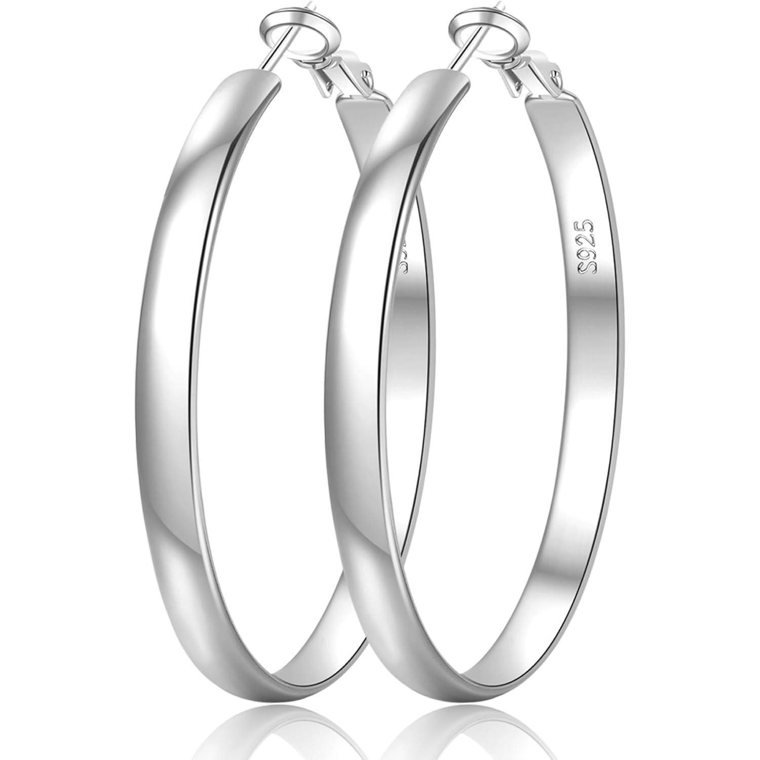LuxusKollektion Paar Creolen Creolen Silber 925 Damen 5mm 14K Gold 60mm Silver 60MM