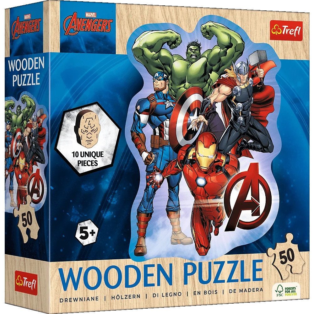 Trefl Puzzle Trefl, Avangers Abenteuer, 50 Teile Holzpuzzle, 50 Puzzleteile