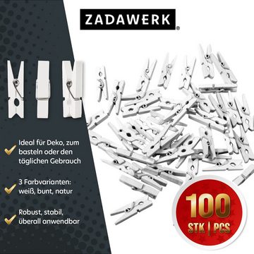 ZADAWERK Bastelnaturmaterial Mini-Holzklammern, (3 cm - weiß 100-tlg), Kleine Deko-Wäscheklammer zum Befestigen