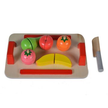 Moni Spiellebensmittel Spielzeug Obst Set 4306, Holz, Brett Messer Spielzeugfrüchte Klettverbindung