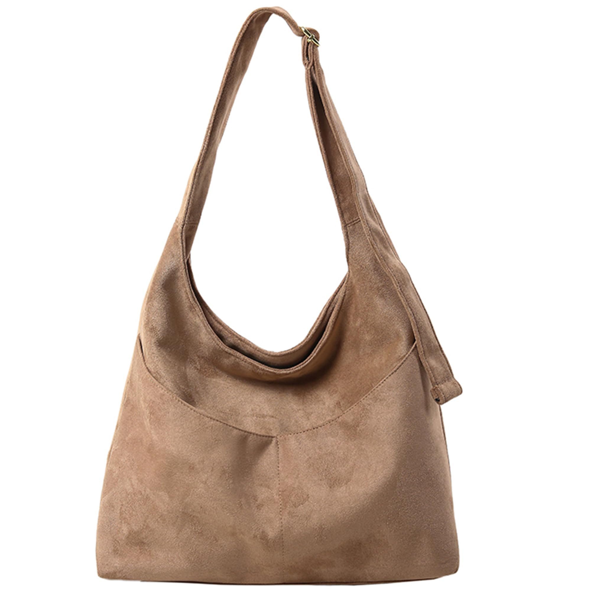 Oemmn Schultertasche große Damen Wildleder Tasche mit Reißverschluss & verstellbarem Gurt, Handtasche Damen aus weichem veganem Leder mit …
