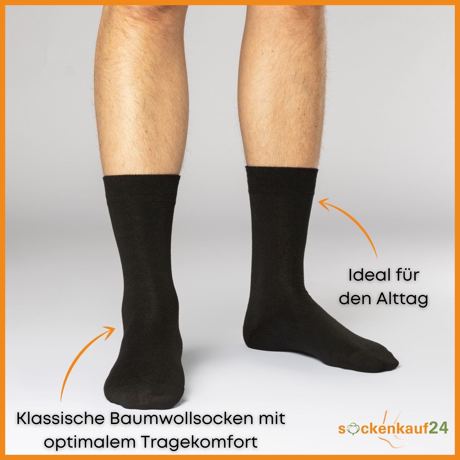 Baumwollsocken Strümpfe 12 Damen Schwarz & Socken Komfortbund sockenkauf24 mit Paar Herren