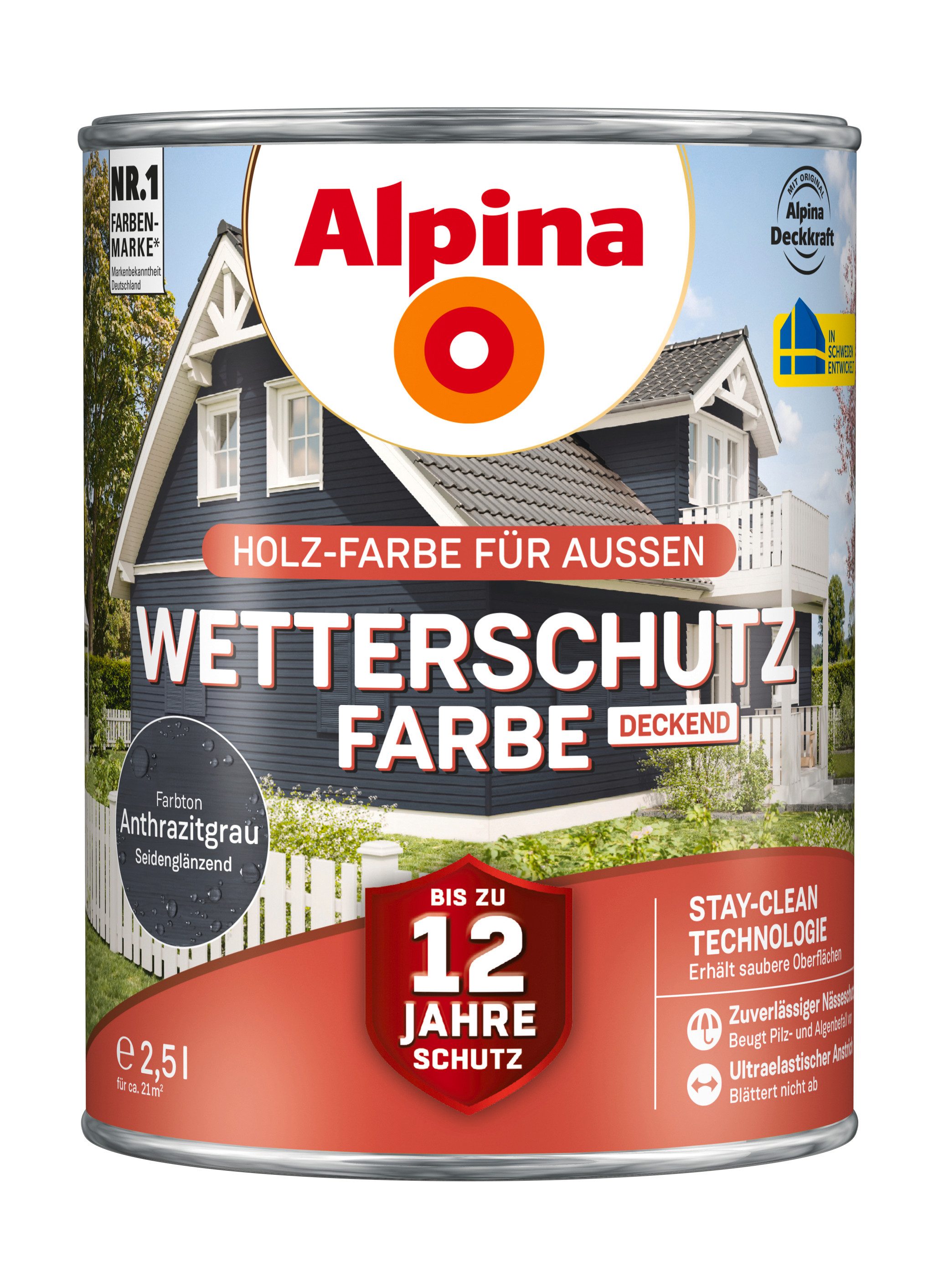Alpina Holzschutzlasur Alpina Wetterschutz-Farbe deckend seidenmatt