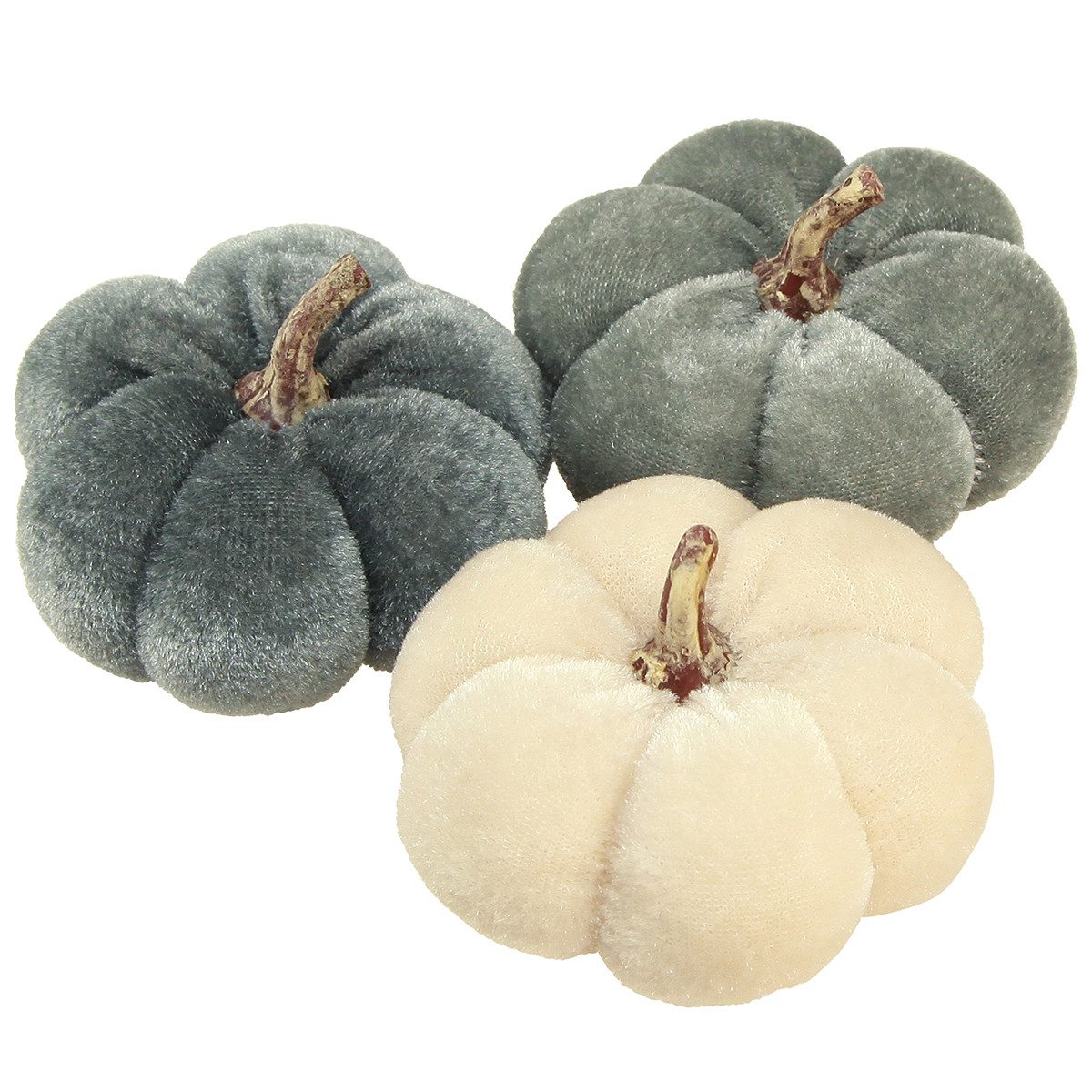 Viana Streudeko Deko Kürbisse Samt Creme Grau Herbst Tischdekoration Ø7cm 9er Set
