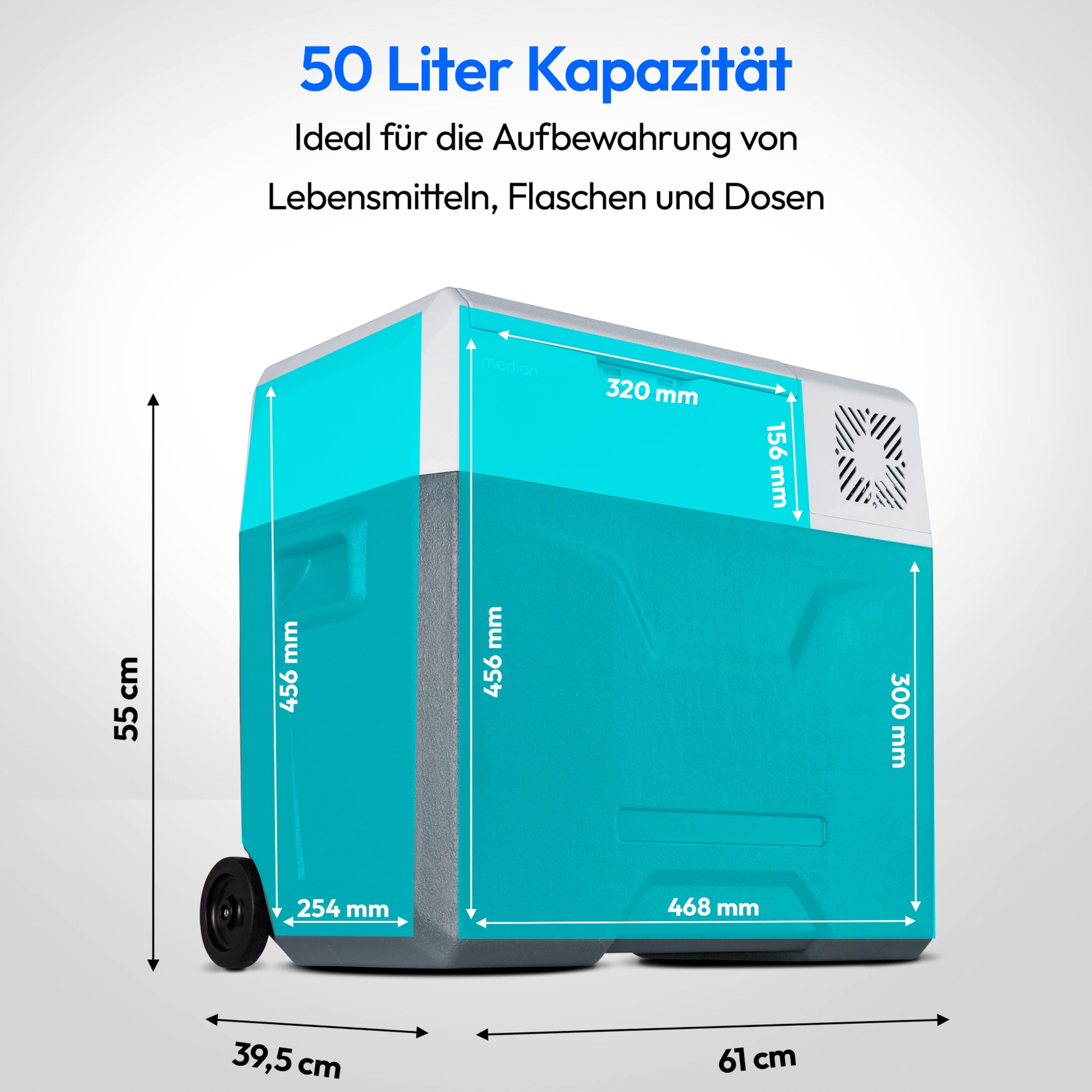 Medion® Kühlbox mit elektrischem Kompressor MD13112, 50L Kapazität, elektrisch, USB, 230V, 12V, 24V, KFZ Adapter