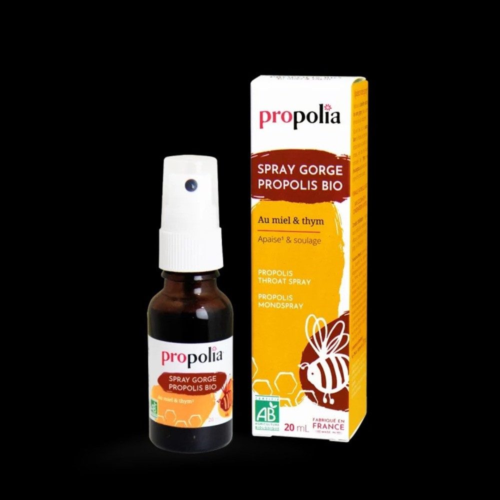 propolia Mundspray Bio Propolis, Organische Hals- und Rachenpflege 20 ml, (1-tlg) Organischer Mundspray mit Honig & Thymianöl - Sofortige Linderung