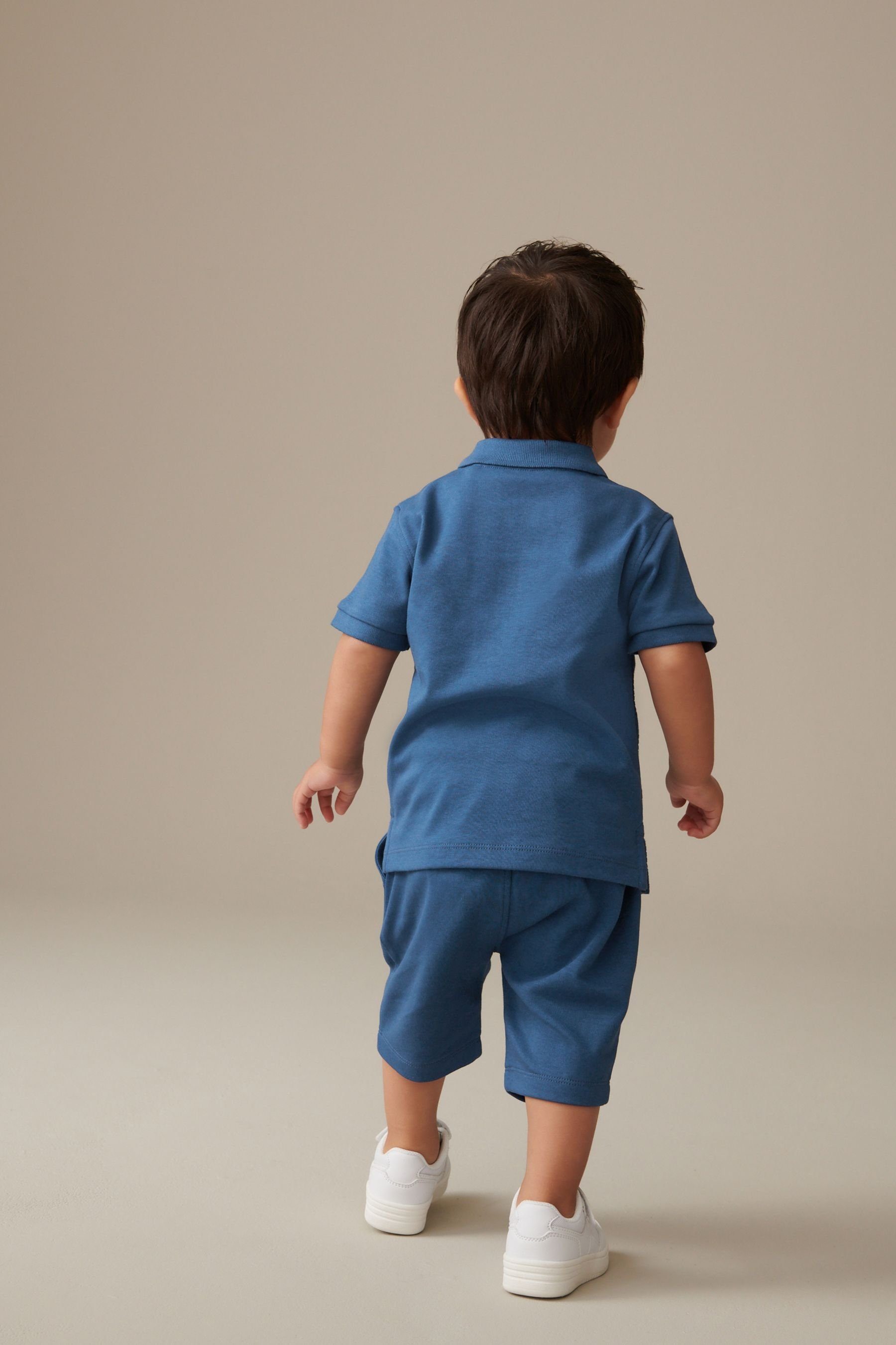 Reißverschluss Shorts im & und Shorts Blue (2-tlg) Next Polohemd Shirt Set mit