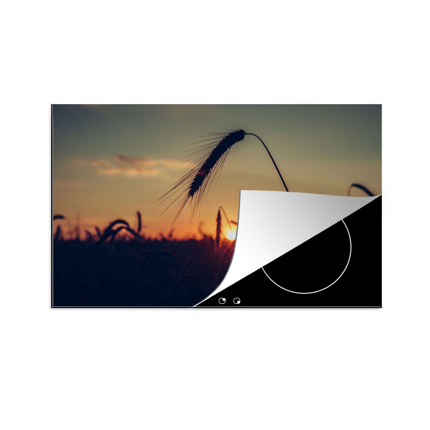 MuchoWow Herdblende-/Abdeckplatte Gras - Herbst - Sonnenuntergang - Jahreszeiten - Landschaft, Vinyl, (1 tlg), 80x52 cm, Induktionskochfeld Schutz für die küche, Ceranfeldabdeckung