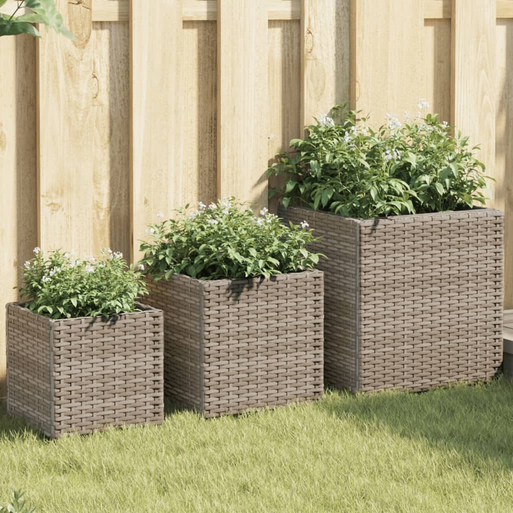 vidaXL Blumentopf Pflanzkübel 3 Stk. Grau Poly Rattan (1 St)
