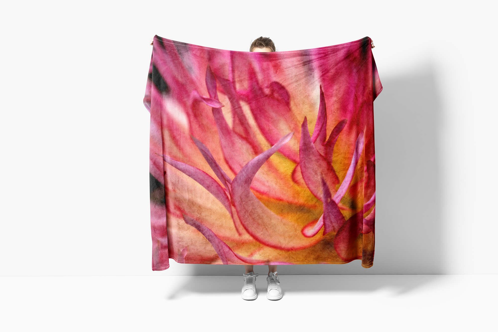 Sinus Art Handtücher Rote Saunatuch Handtuch Blüte N, Handtuch (1-St), Baumwolle-Polyester-Mix Kuscheldecke Strandhandtuch Fotomotiv Blume mit