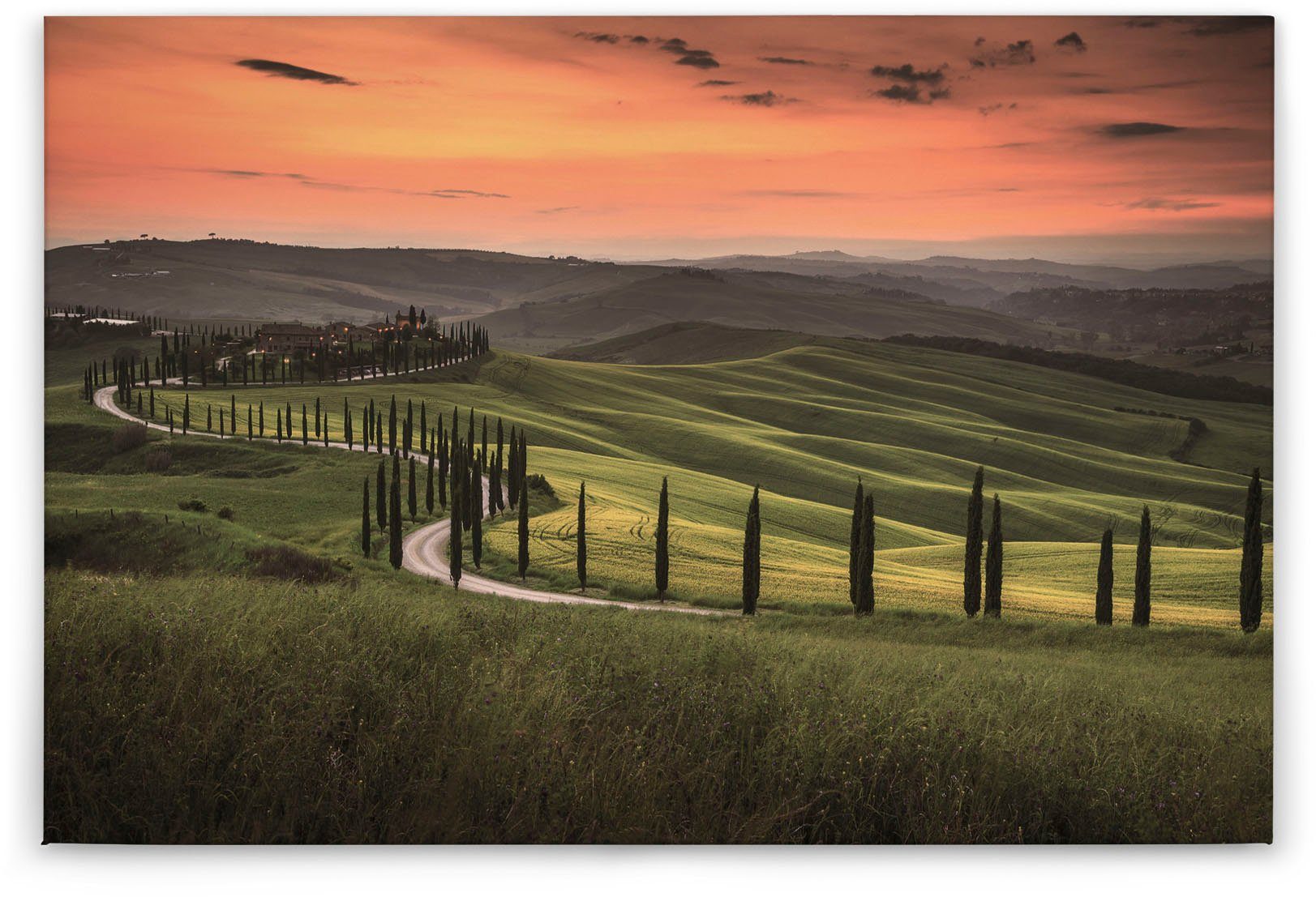 Leinwandbild Tuscany, Landschaft grün, Keilrahmen Création Natur Feld grau St), (1 A.S. orange,