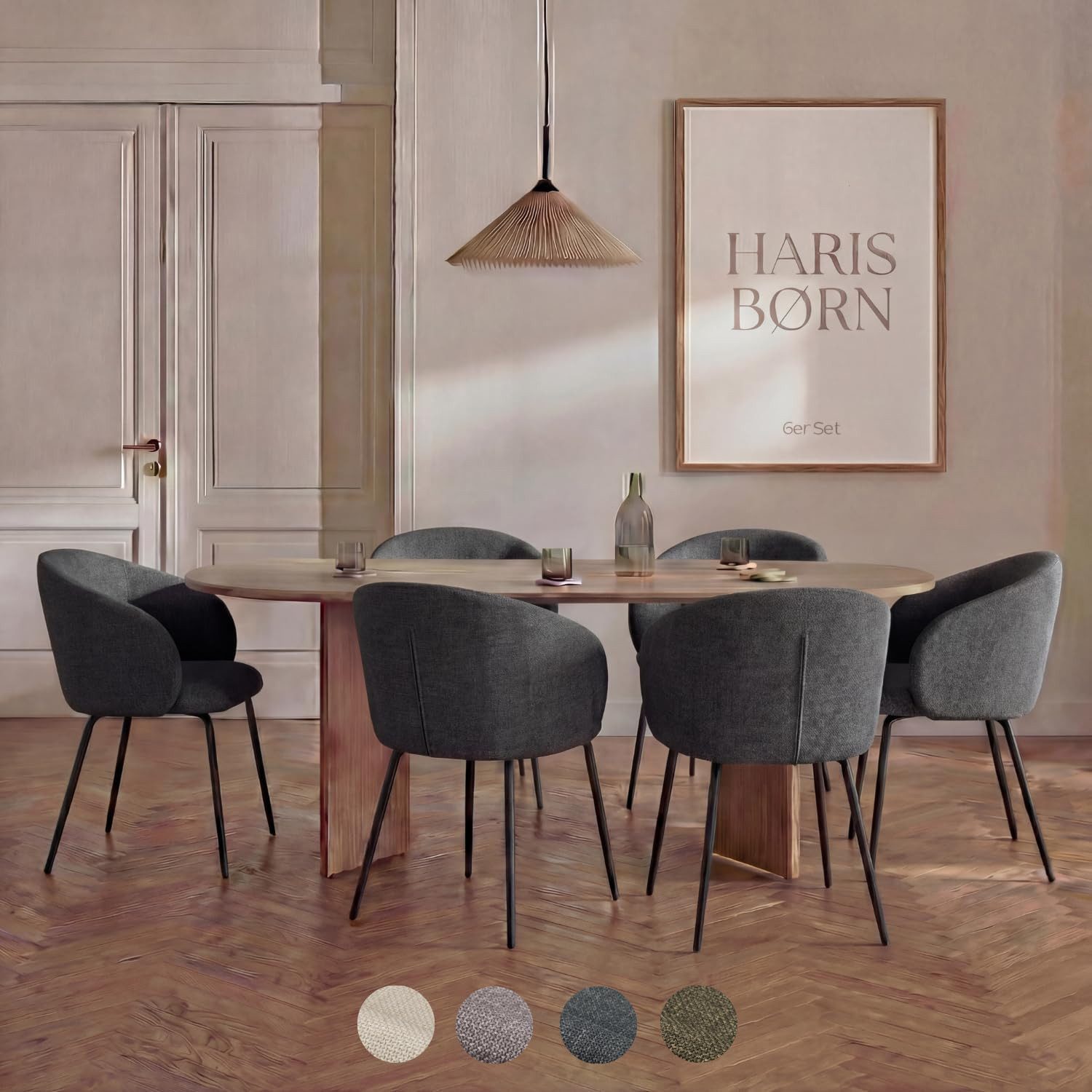 Haris Børn Esszimmerstuhl NØR (versch. Farben) - Bequeme Polster Esszimmerstühle mit Armlehne (Set, 6 St), Premium Esstisch Stühle & Wohnzimmerstühle - Moderne Stühle Esszimmer