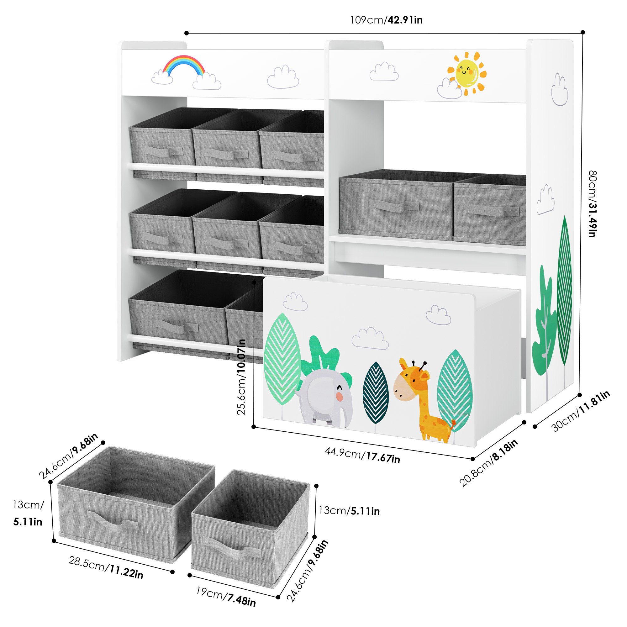 HOMECHO Toy Chest, Children's Shelf with 10 Fabric Storage Boxes