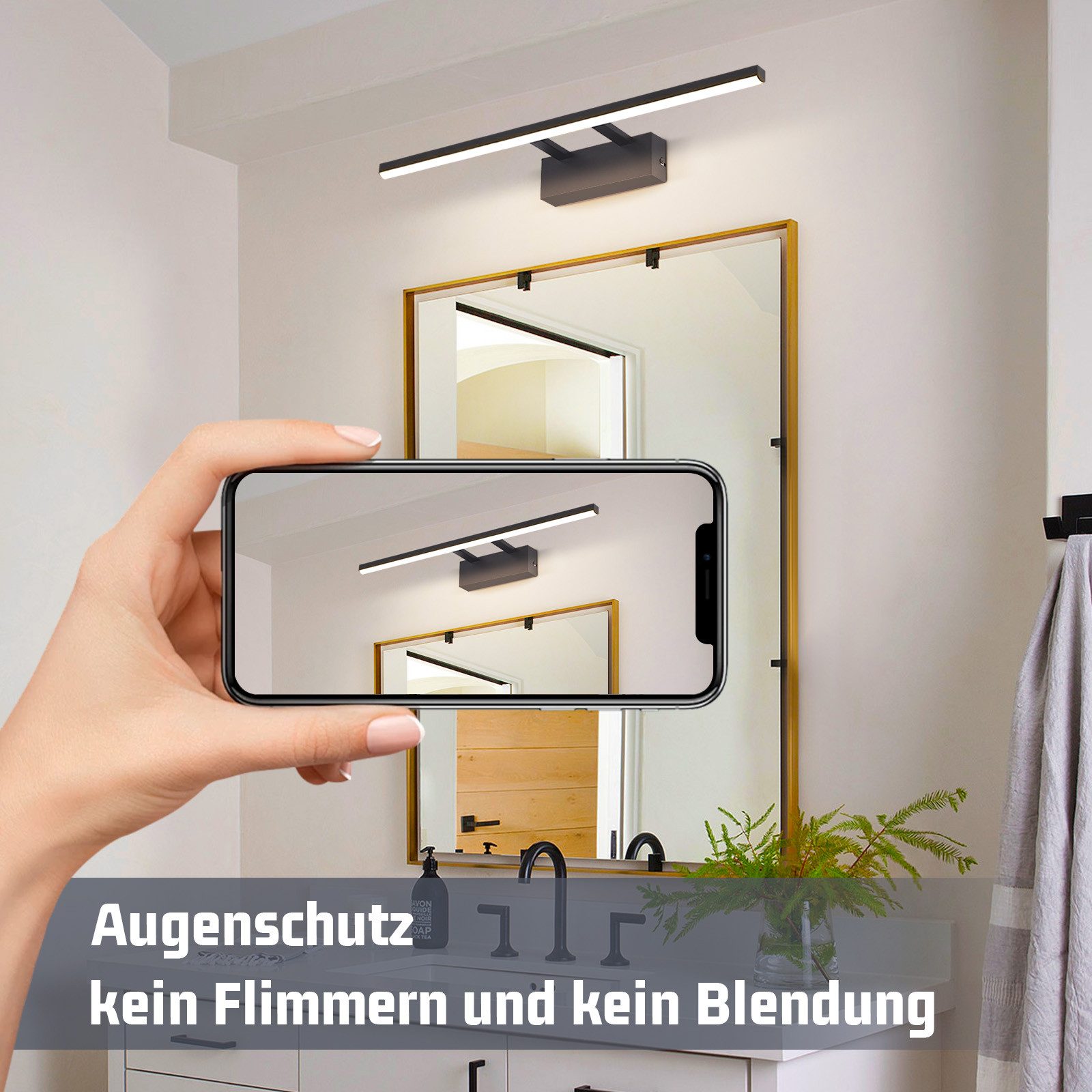 Nettlife LED Spiegelleuchte LED Spiegelleuchte Schwarz 60CM 4000K, LED fest günstig online kaufen