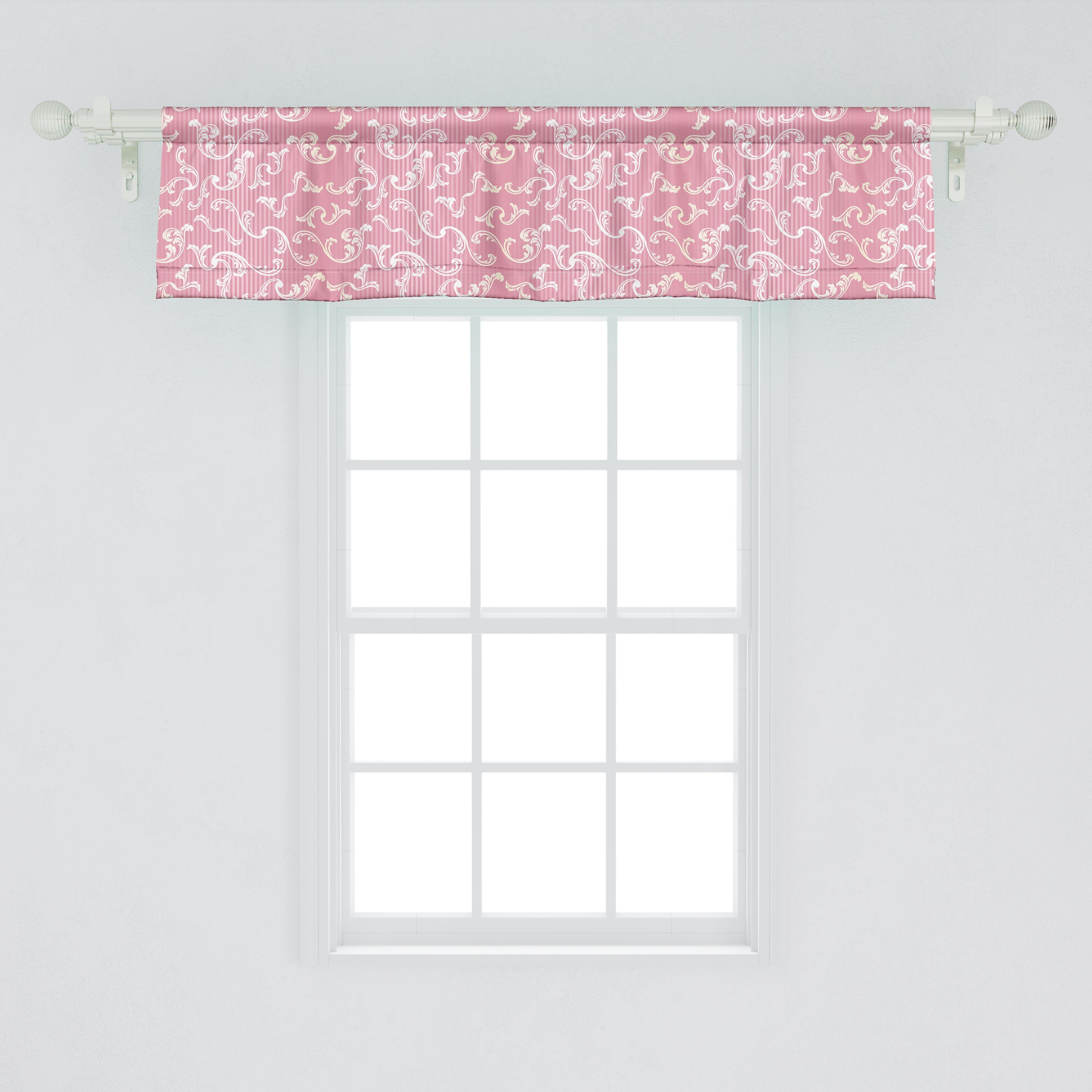 Scheibengardine Vorhang Belaubt für Pinkish Dekor Damast-Linien Jahrgang Stangentasche, Küche Microfaser, Abakuhaus, mit Volant Schlafzimmer