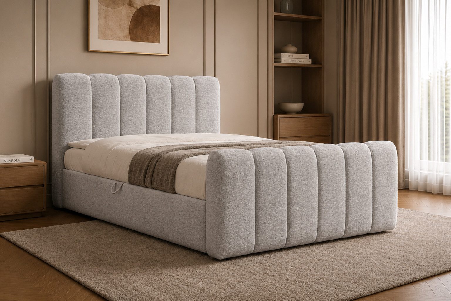 Kaiser Möbel Boxspringbett mit 2 Bettkästen, Taschenfederkernmatratze und Bouclé-Stoff, CHLOE (Kontinentalbett mit Matratze, Topper und Bettkästen, Bett inklusive Pocket-Federkernmatratze und Topper), Inklusive Pocket-Federkernmatratze,Topper inklusive