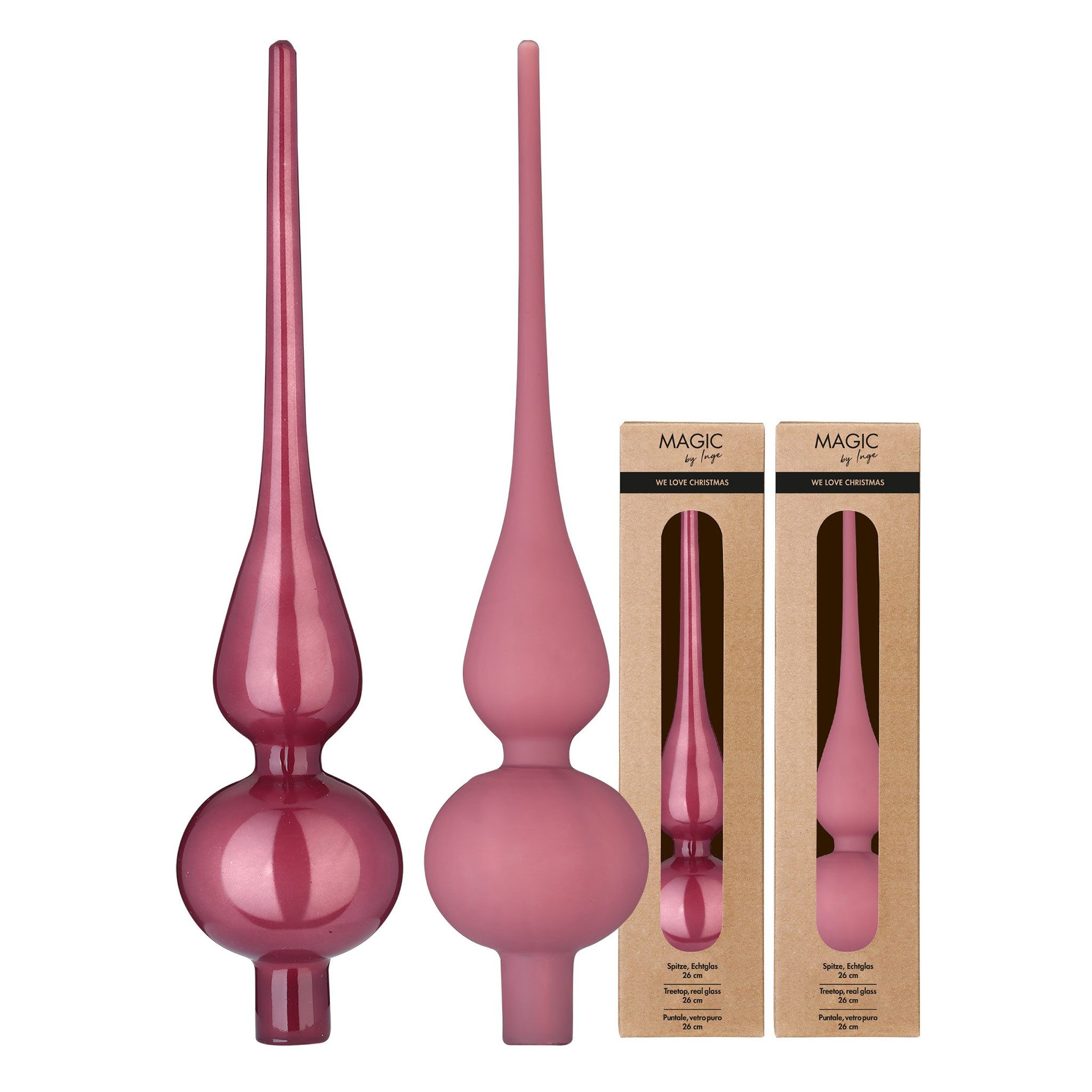MAGIC by Inge Christbaumspitze, Christbaumspitze Glas 26cm 1 Stück matt / glänzend sort. - Dusty Rose