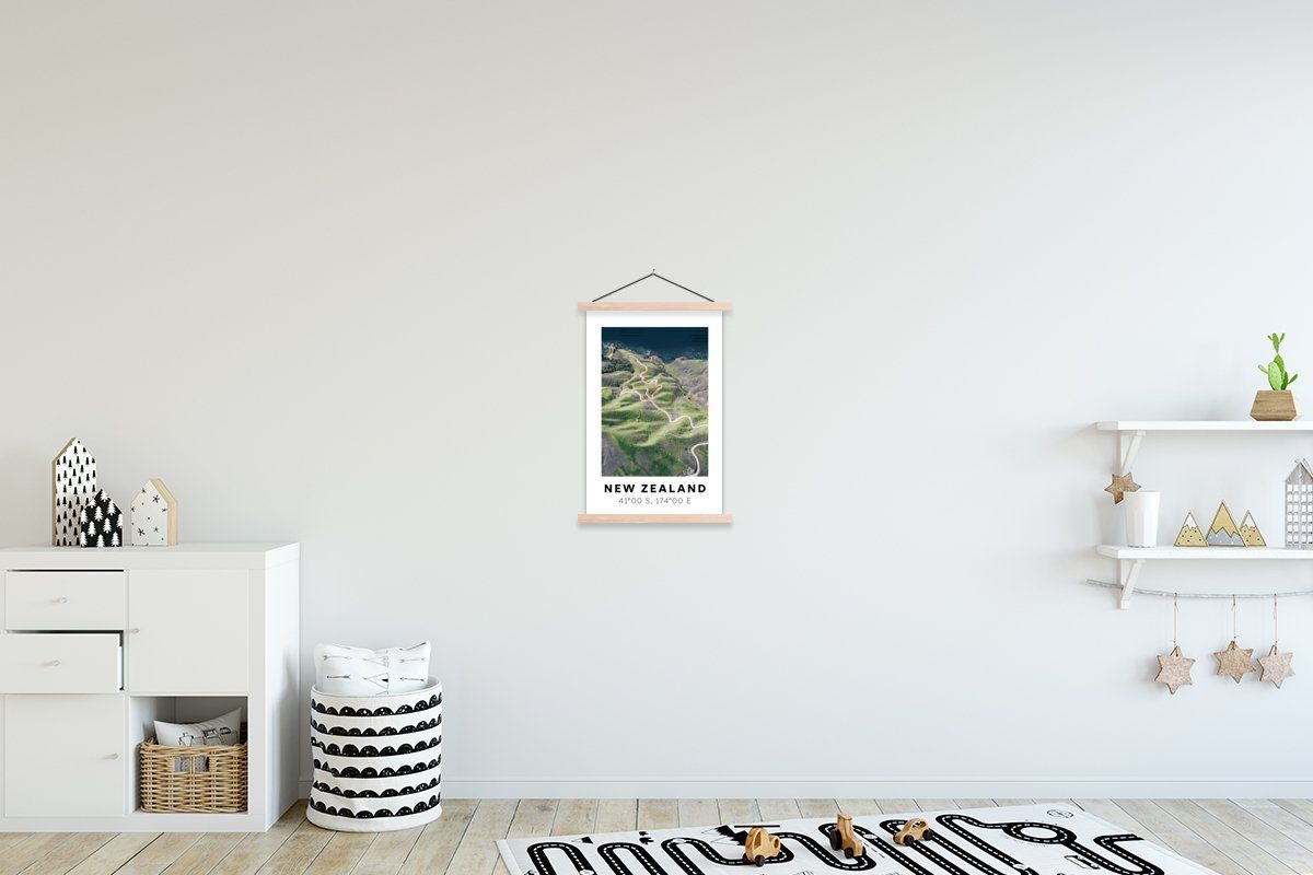 für Bilderleiste, Berge Magnetisch - Wohnzimmer, Poster MuchoWow (1 - - Textilposter Grün, Posterleiste, St), Neuseeland Strand