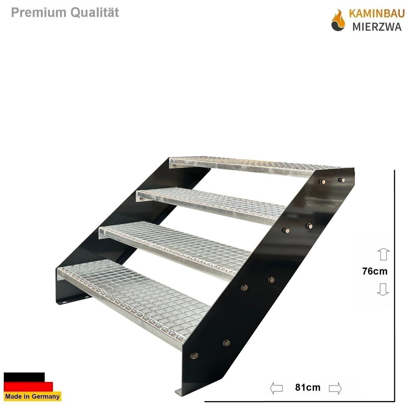 Thumbnail - Kaminbau Mierzwa Außentreppe Premium Treppe Anthrazit mit und ohne Geländer, für Geschosshöhen bis 76.00 cm, Stufen Gitt...
