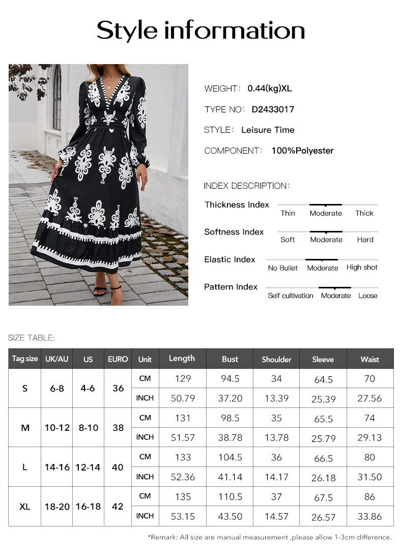 DEBAIJIA Dirndl Langärmeliges Kleid Damen Bedrucktes günstig online kaufen