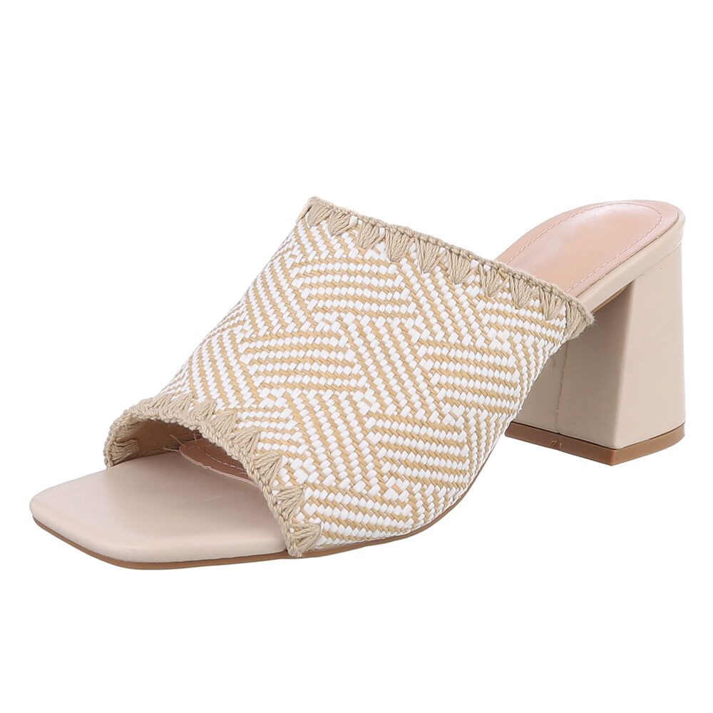 Ital-Design Elegante Mules mit Absatz für Damen - Komfort und Stil Pantolette (89930122) Blockabsatz Sandalen & Sandaletten in Beige