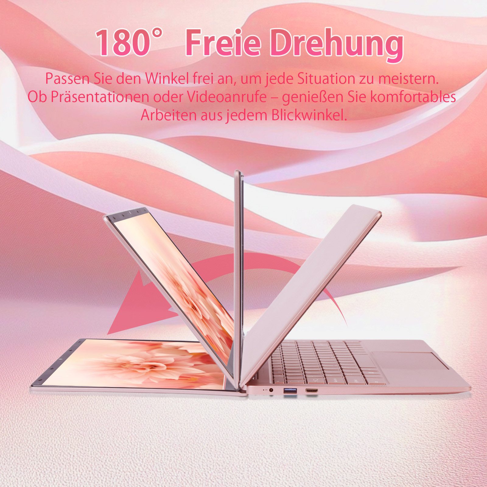 LONGEVINCE 14 Zoll Laptop, 8 GB RAM, DDR4, Ultrabook, Windows 11 Notebook (35,60 cm/14 Zoll, Intel, 8 GB, 238 GB SSD, mit Deutscher Tastaturfolie(Rotgold, 8GB+2 – Bild 2 von 5