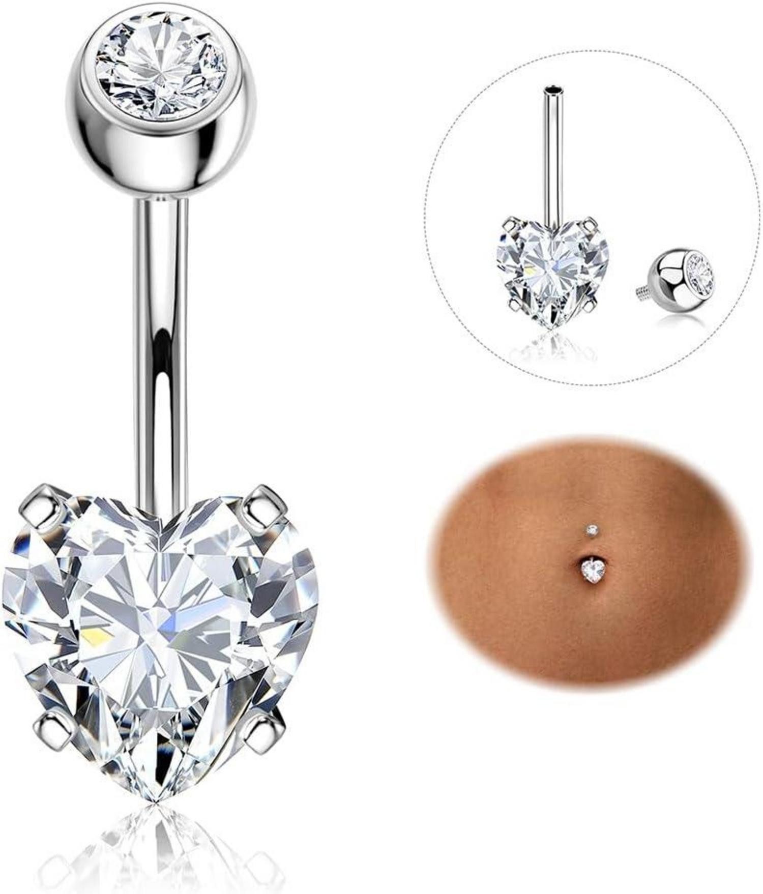 Bauchnabelpiercing Bauchnabelpiercing Titan Silber Gold 14G CZ Lang Ring Körperpiercing
