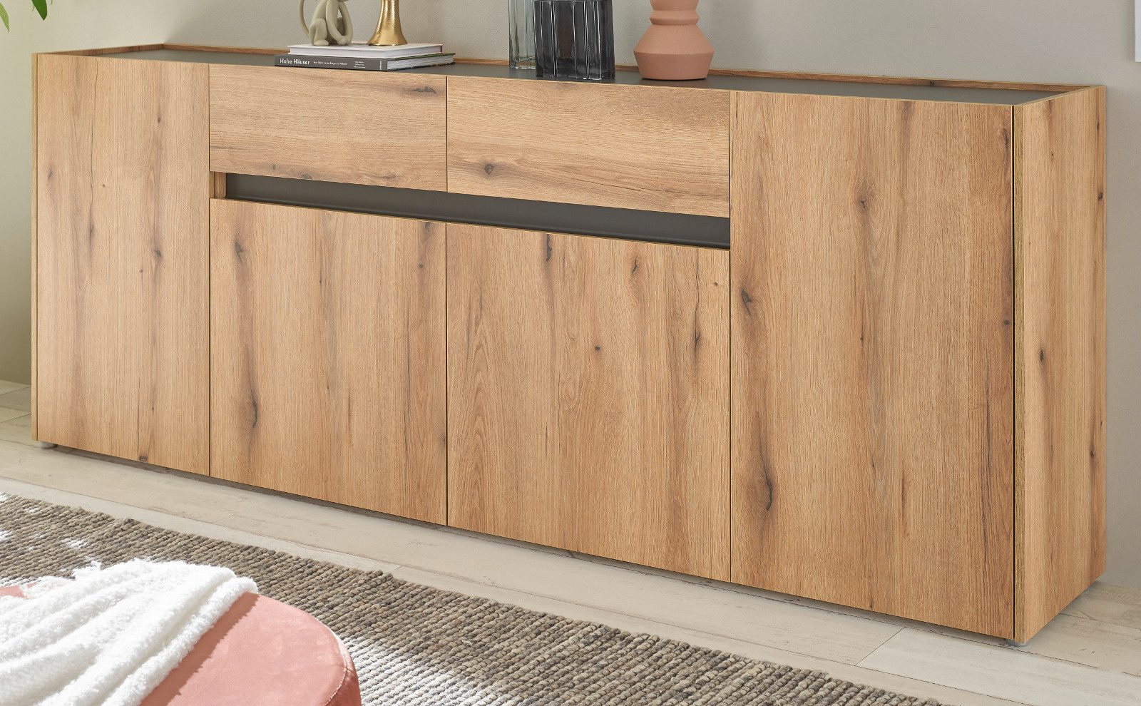 Furn.Design Anrichte Center (Sideboard in Evoke Eiche mit grau, 4-türig, Breite 220 cm), mit viel Stauraum